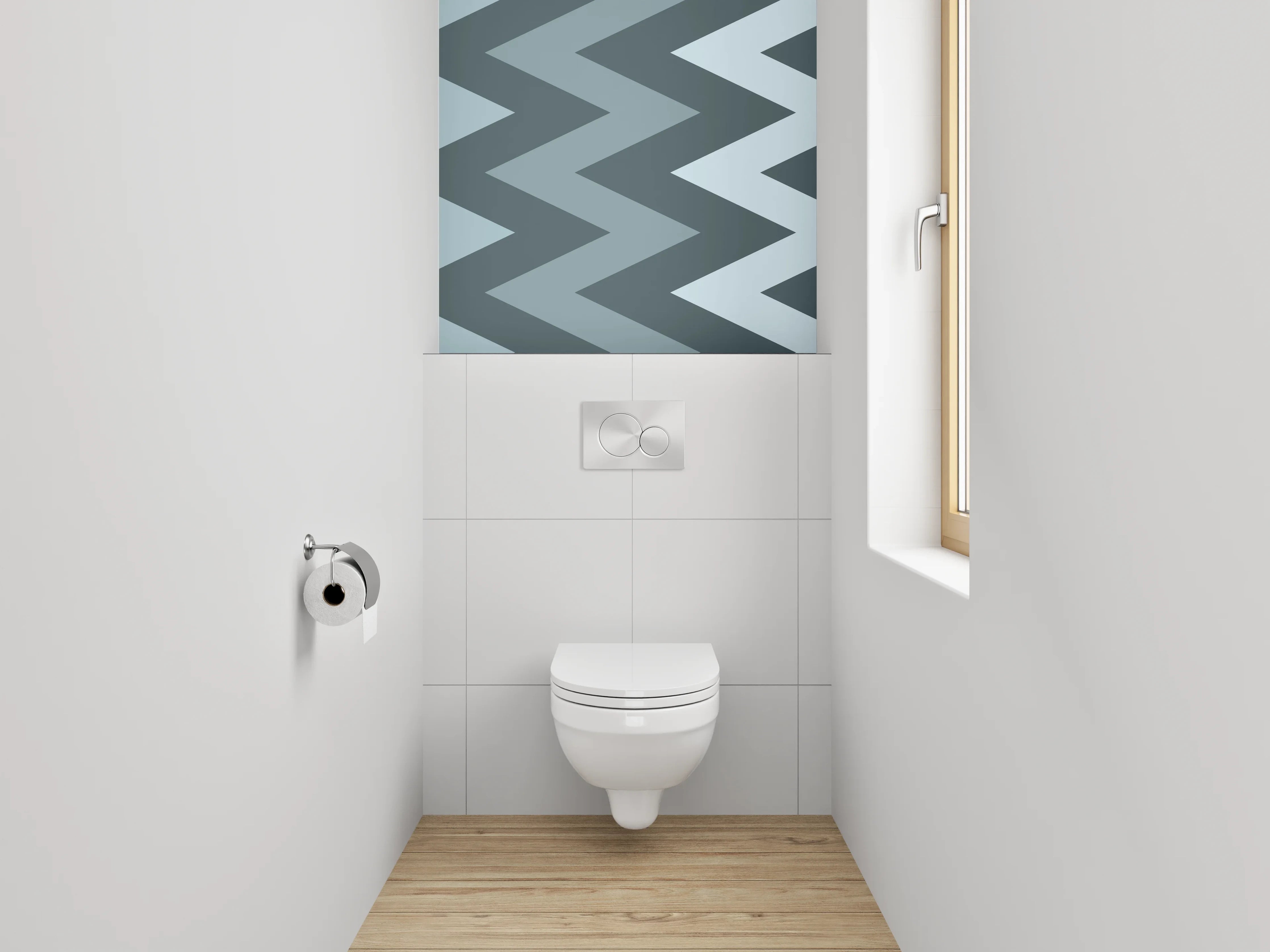 WC-Rückwand - Zickzack Grau Blau Muster