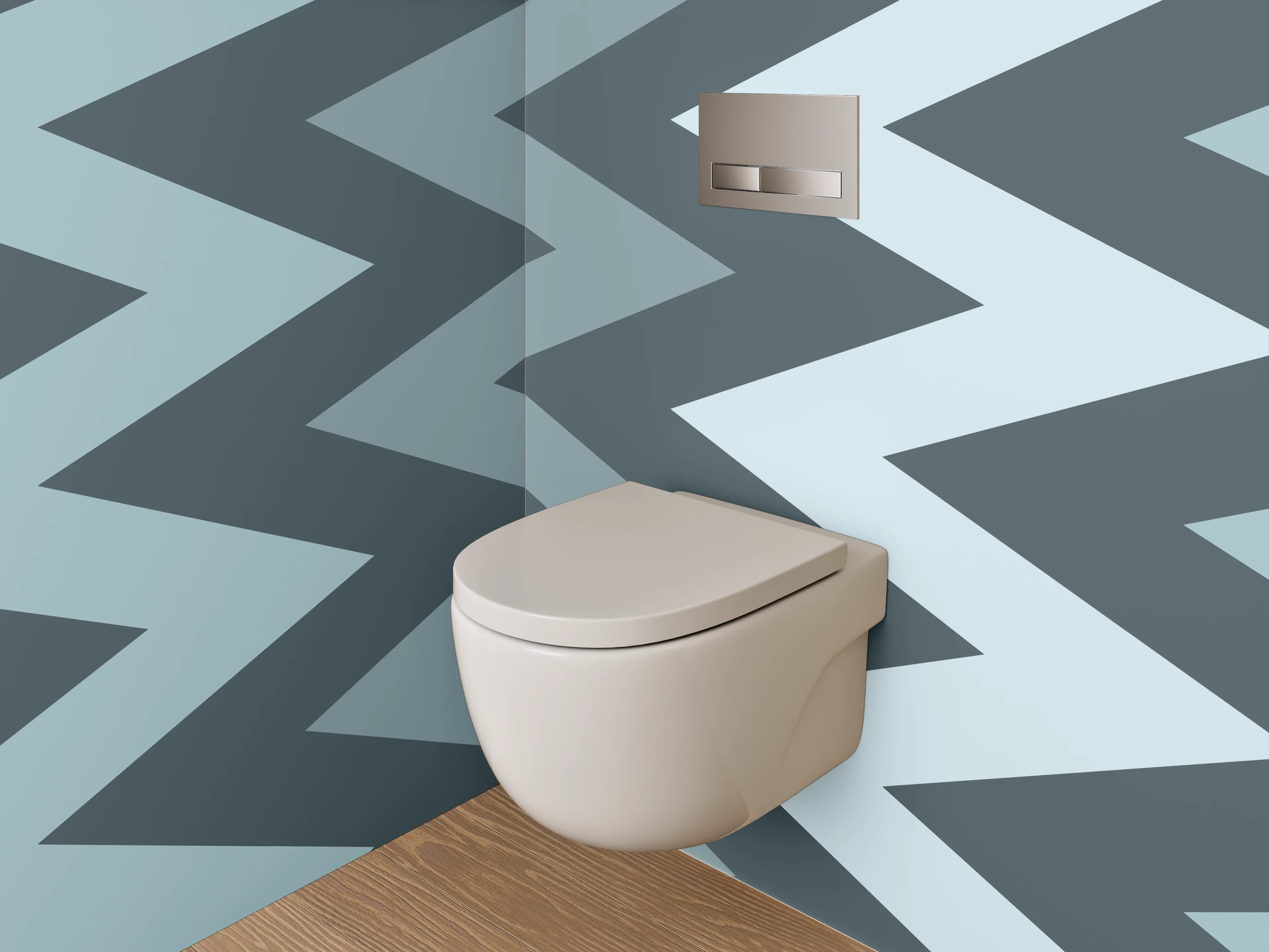WC-Rückwand - Zickzack Grau Blau Muster