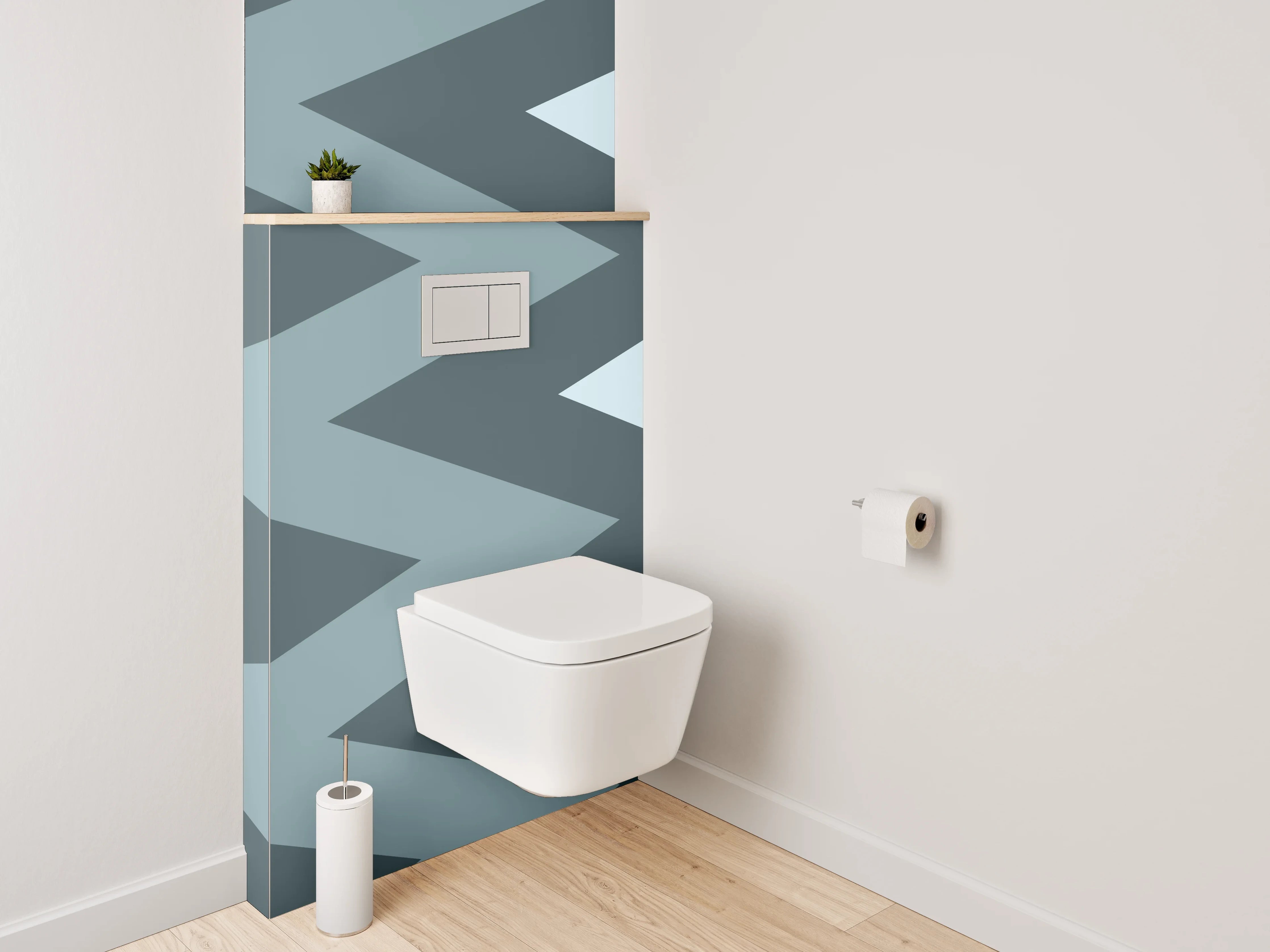 WC-Rückwand - Zickzack Grau Blau Muster