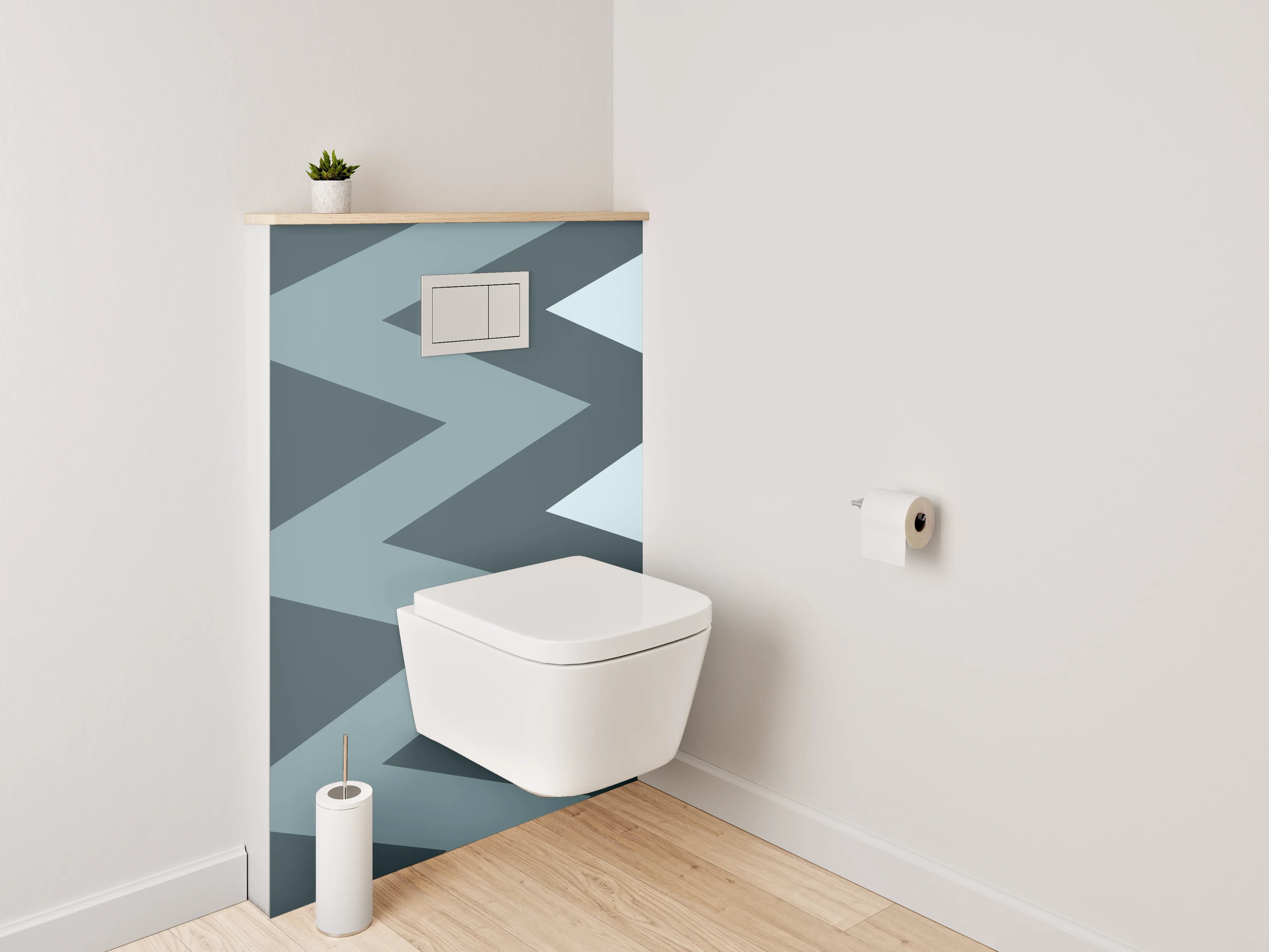 WC-Rückwand - Zickzack Grau Blau Muster