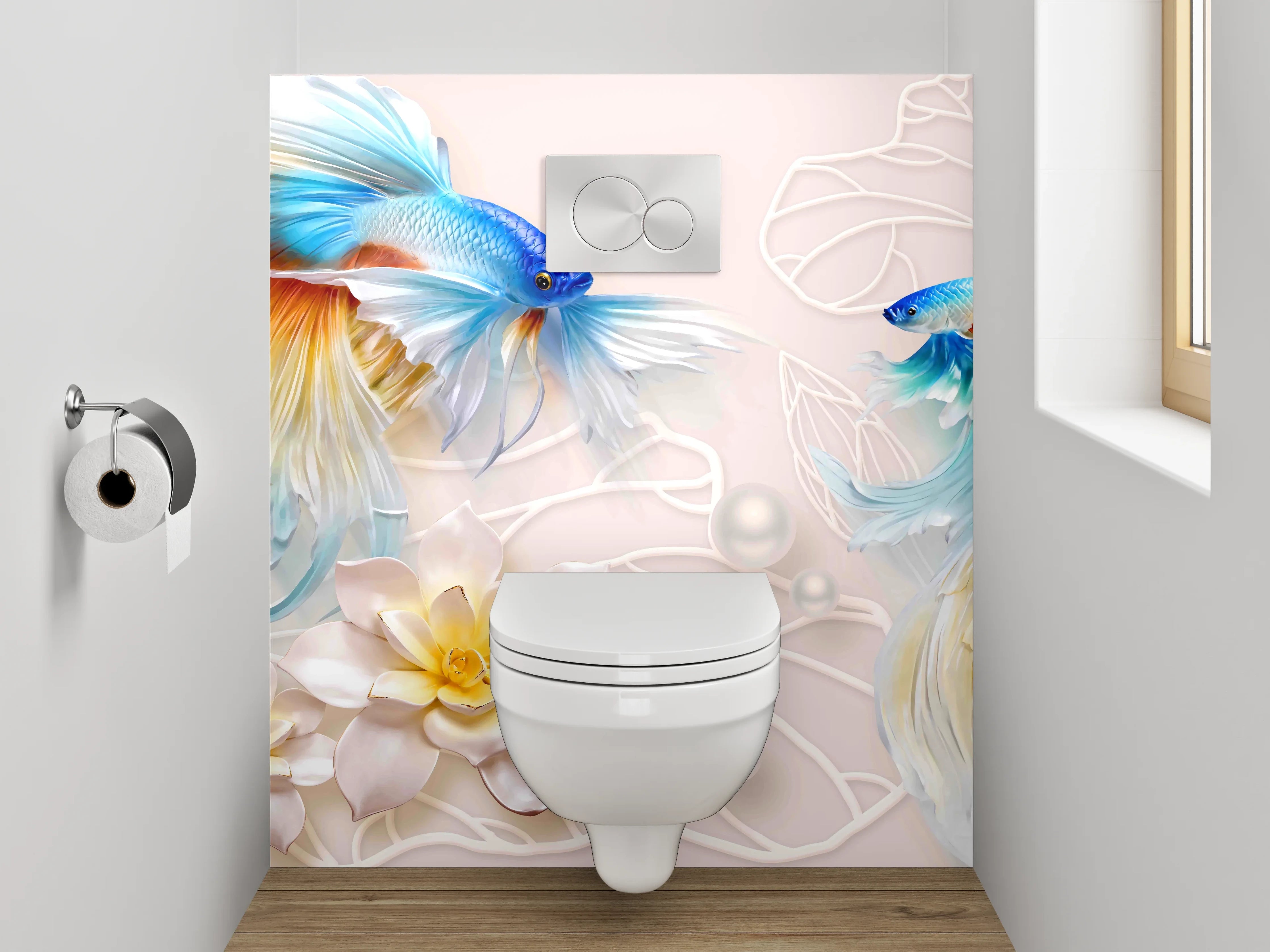 WC-Rückwand - Zwei Betta-Fische und Lotusblüten Art