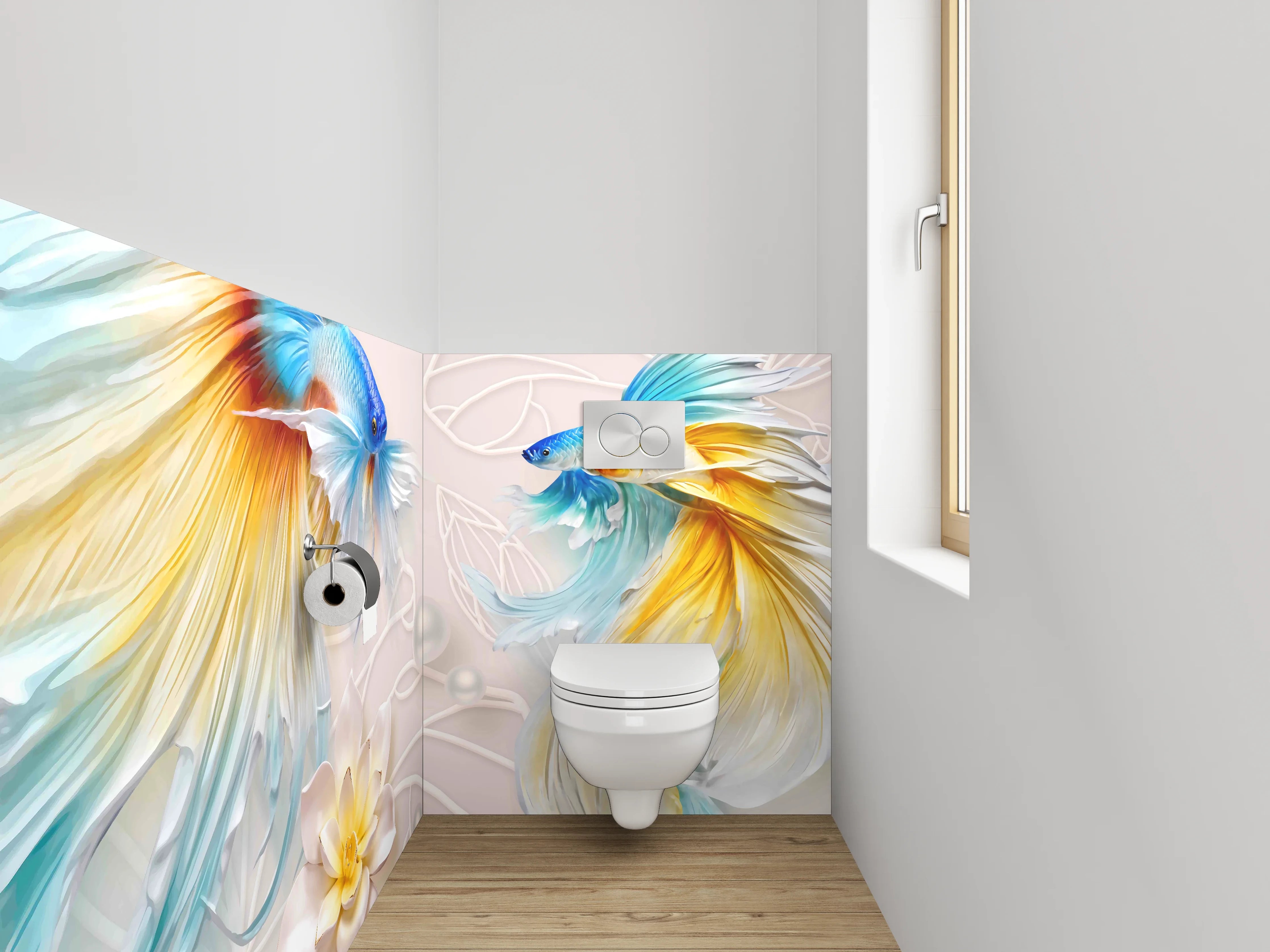WC-Rückwand - Zwei Betta-Fische und Lotusblüten Art