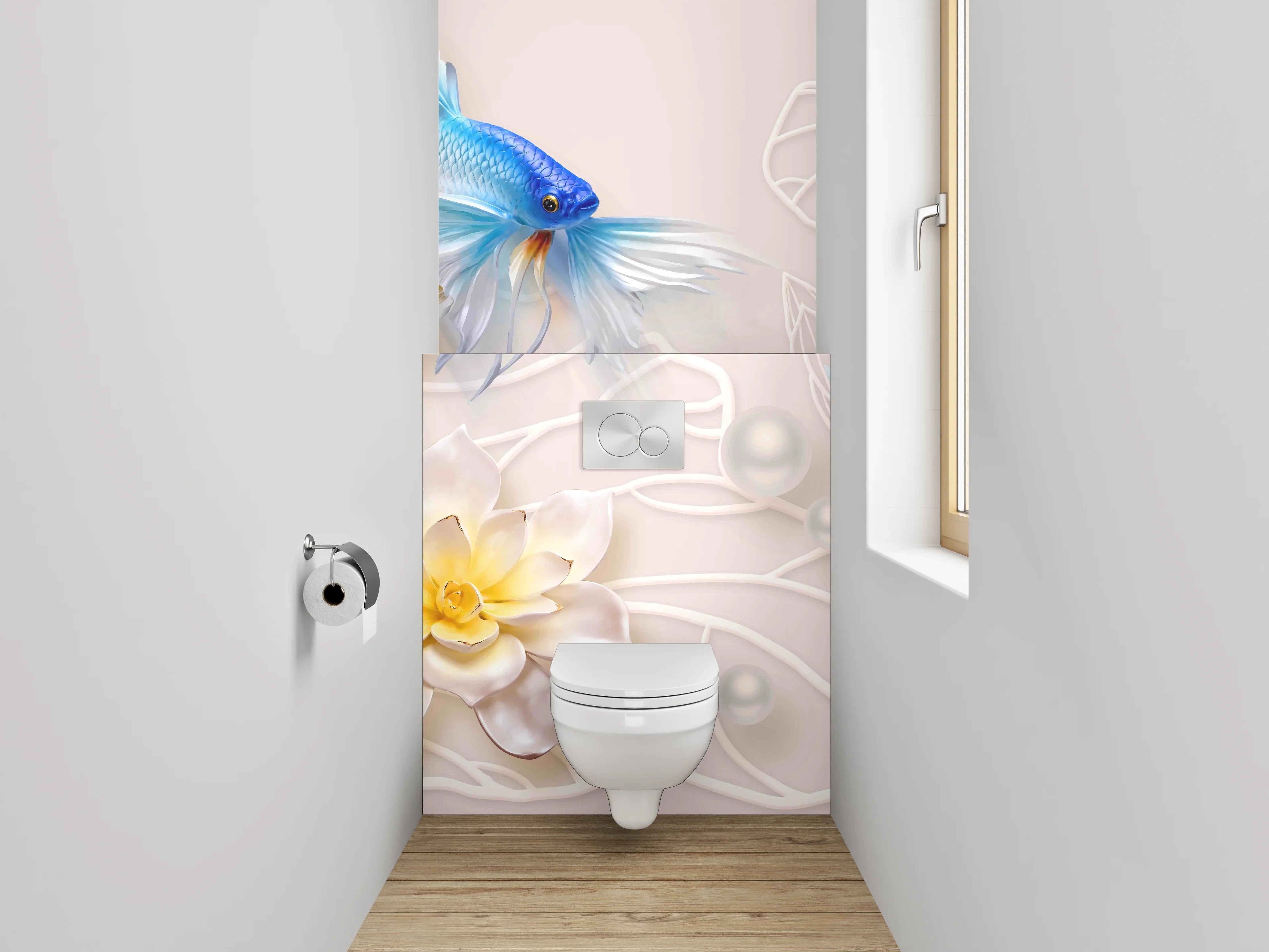 WC-Rückwand - Zwei Betta-Fische und Lotusblüten Art