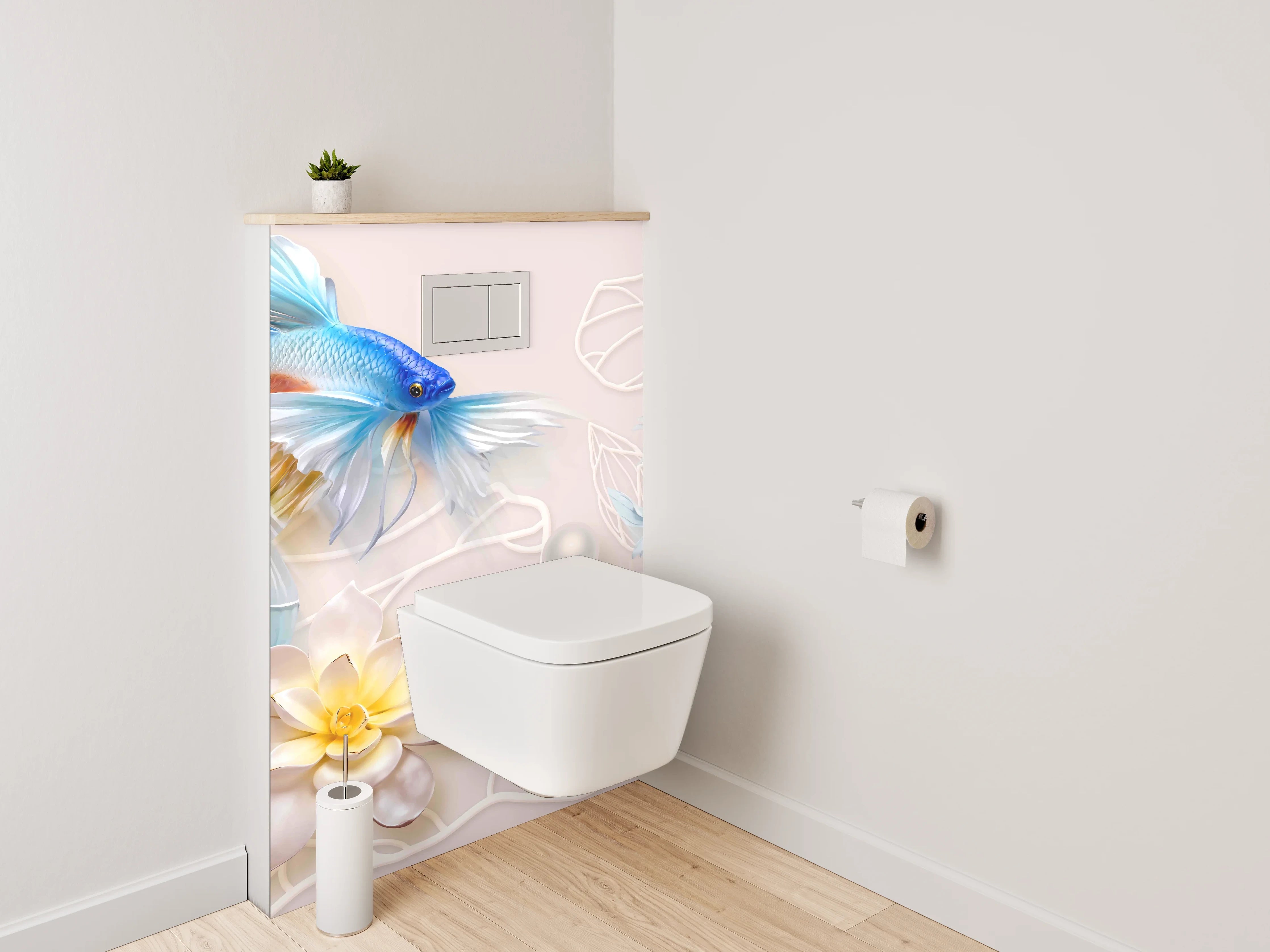 WC-Rückwand - Zwei Betta-Fische und Lotusblüten Art