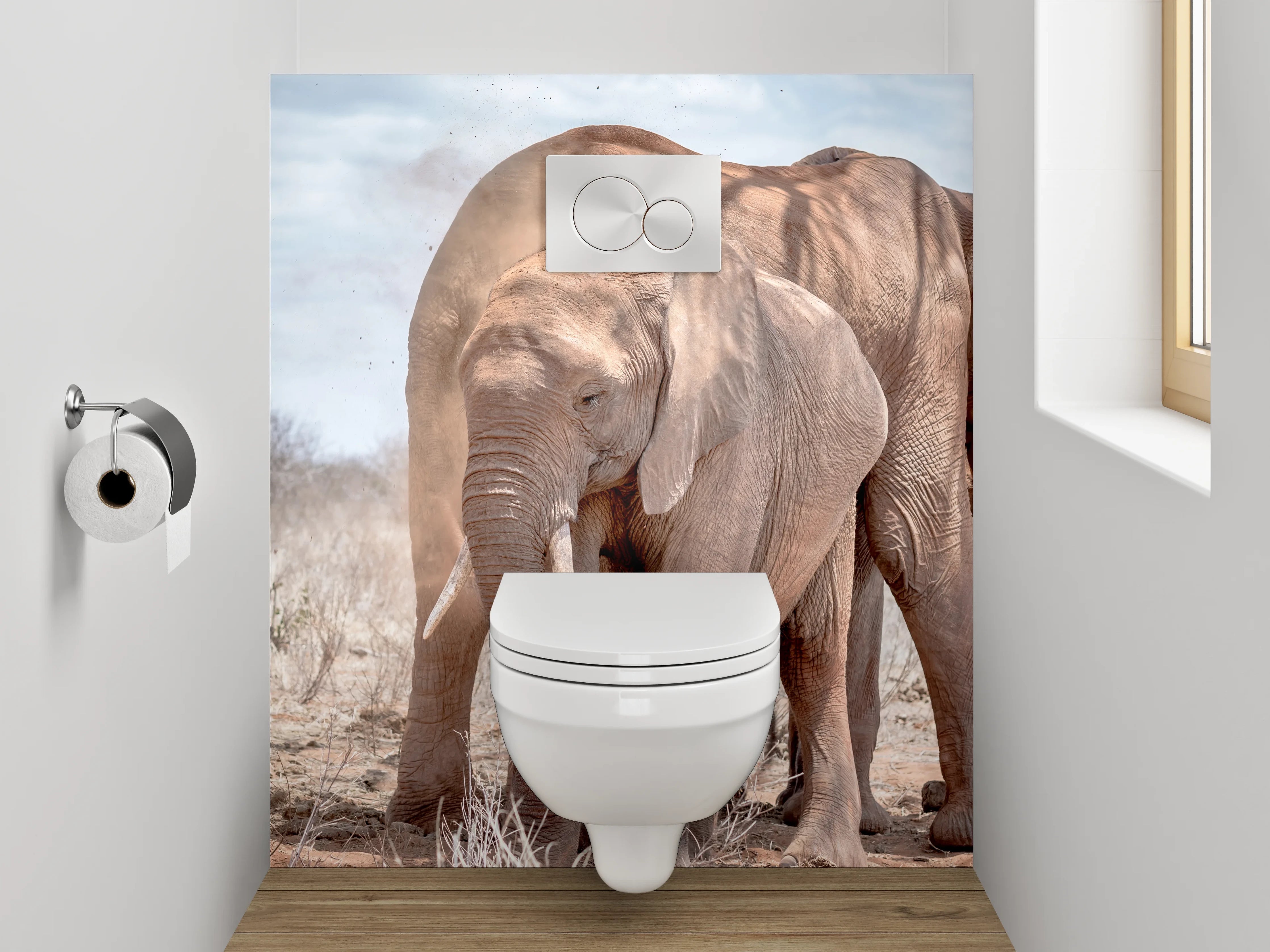 WC-Rückwand - Zwei Elefanten in der Savanne