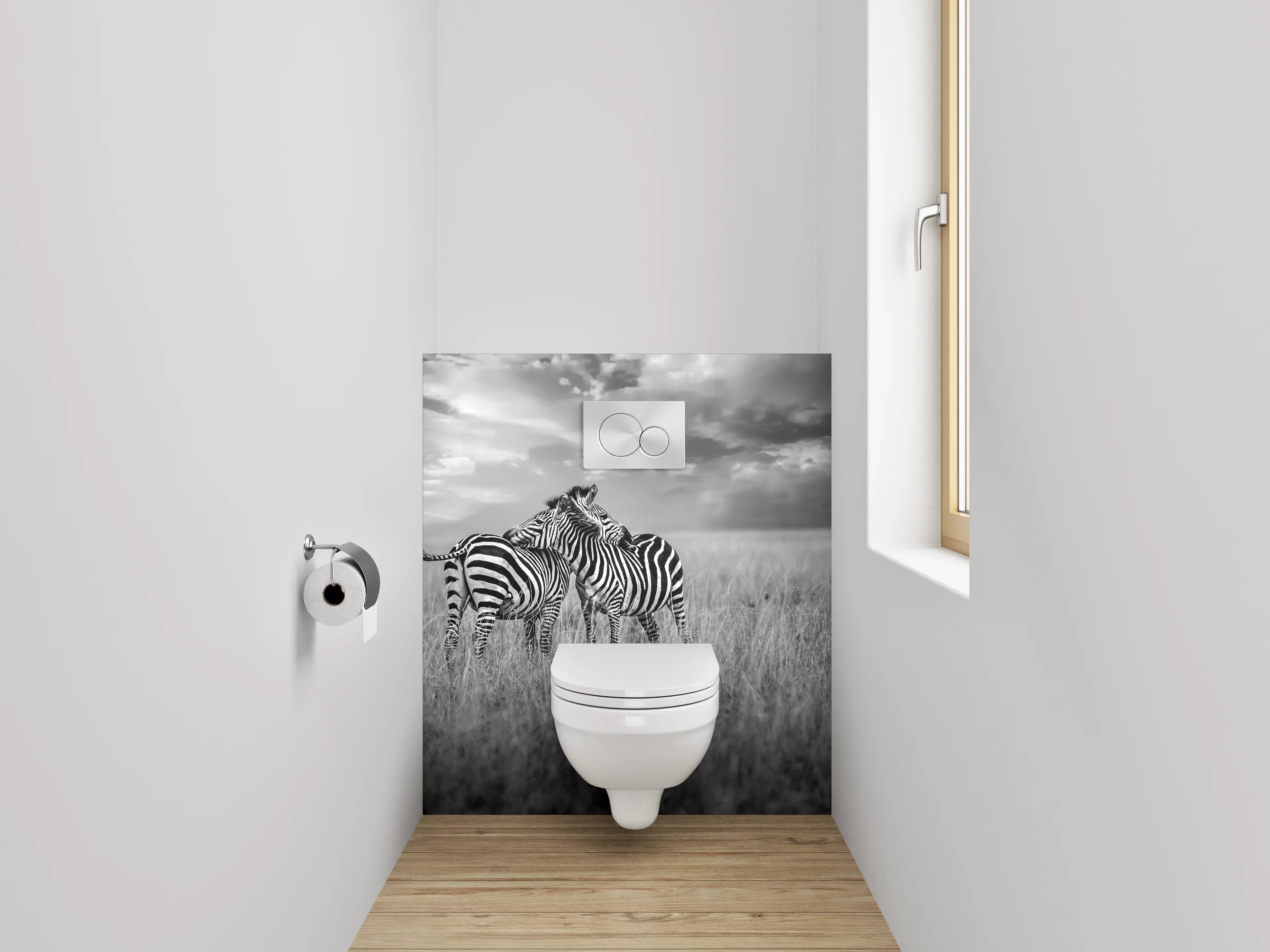 WC-Rückwand - Zwei Zebras auf weiter Savanne Schwarz-Weiß