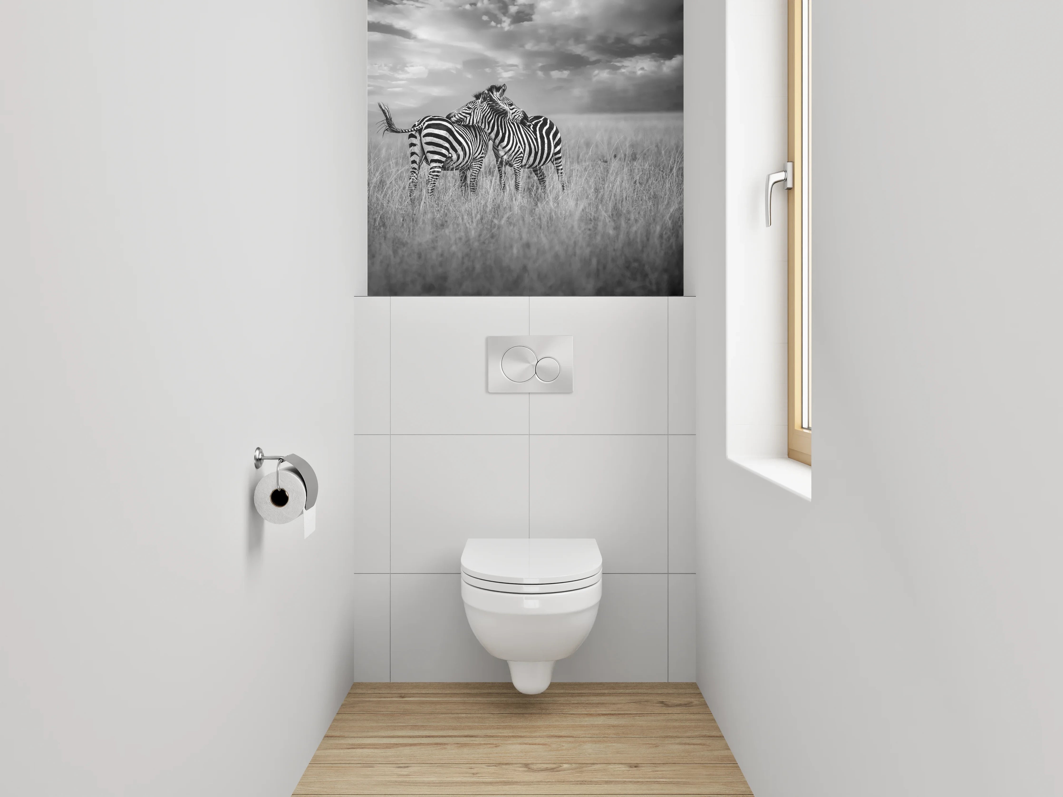 WC-Rückwand - Zwei Zebras auf weiter Savanne Schwarz-Weiß