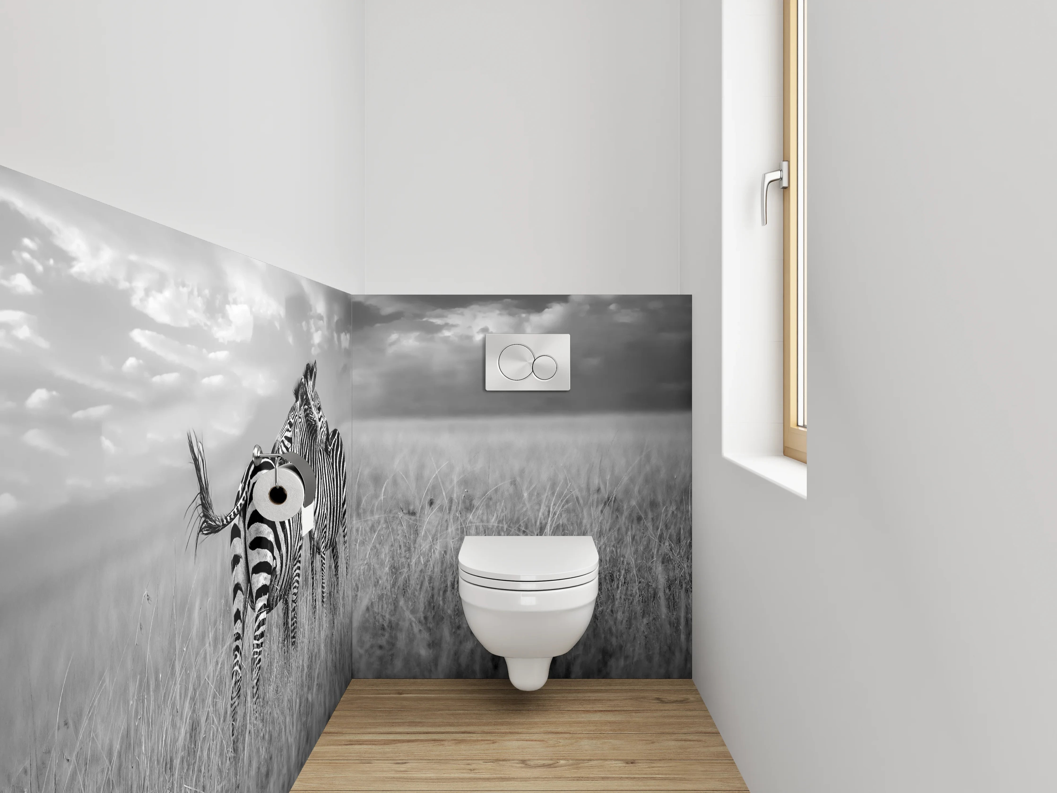 WC-Rückwand - Zwei Zebras auf weiter Savanne Schwarz-Weiß