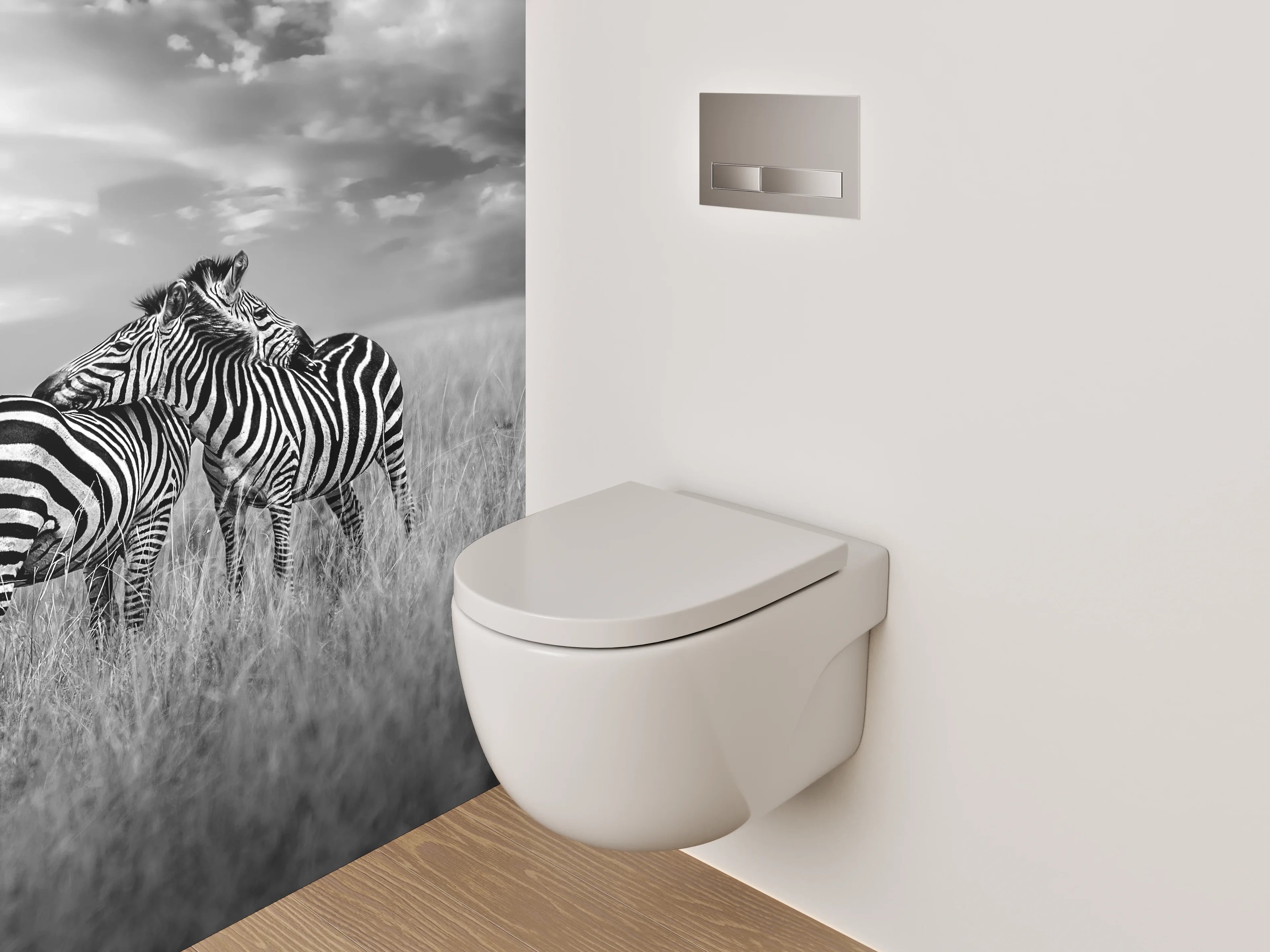 WC-Rückwand - Zwei Zebras auf weiter Savanne Schwarz-Weiß