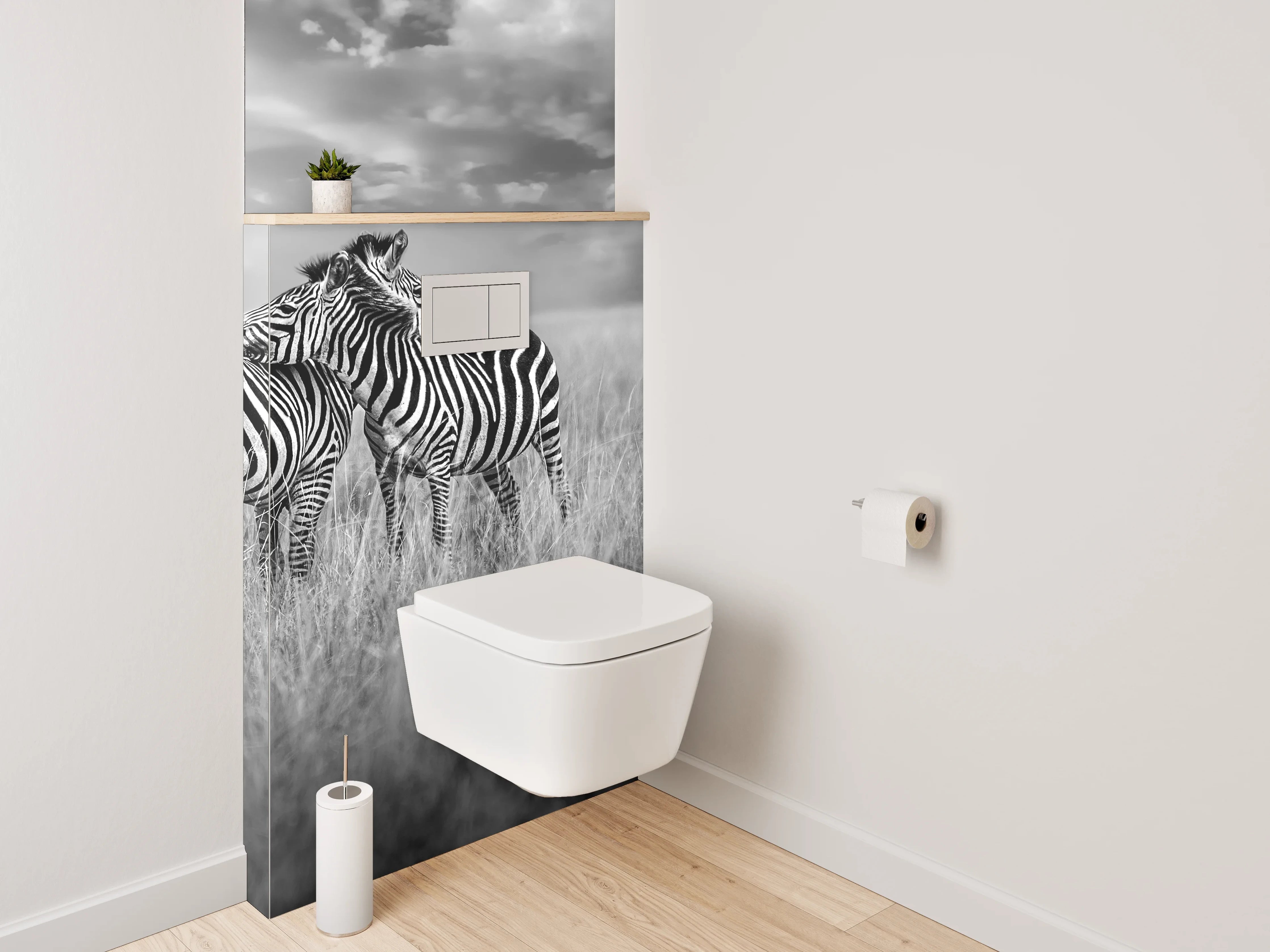 WC-Rückwand - Zwei Zebras auf weiter Savanne Schwarz-Weiß
