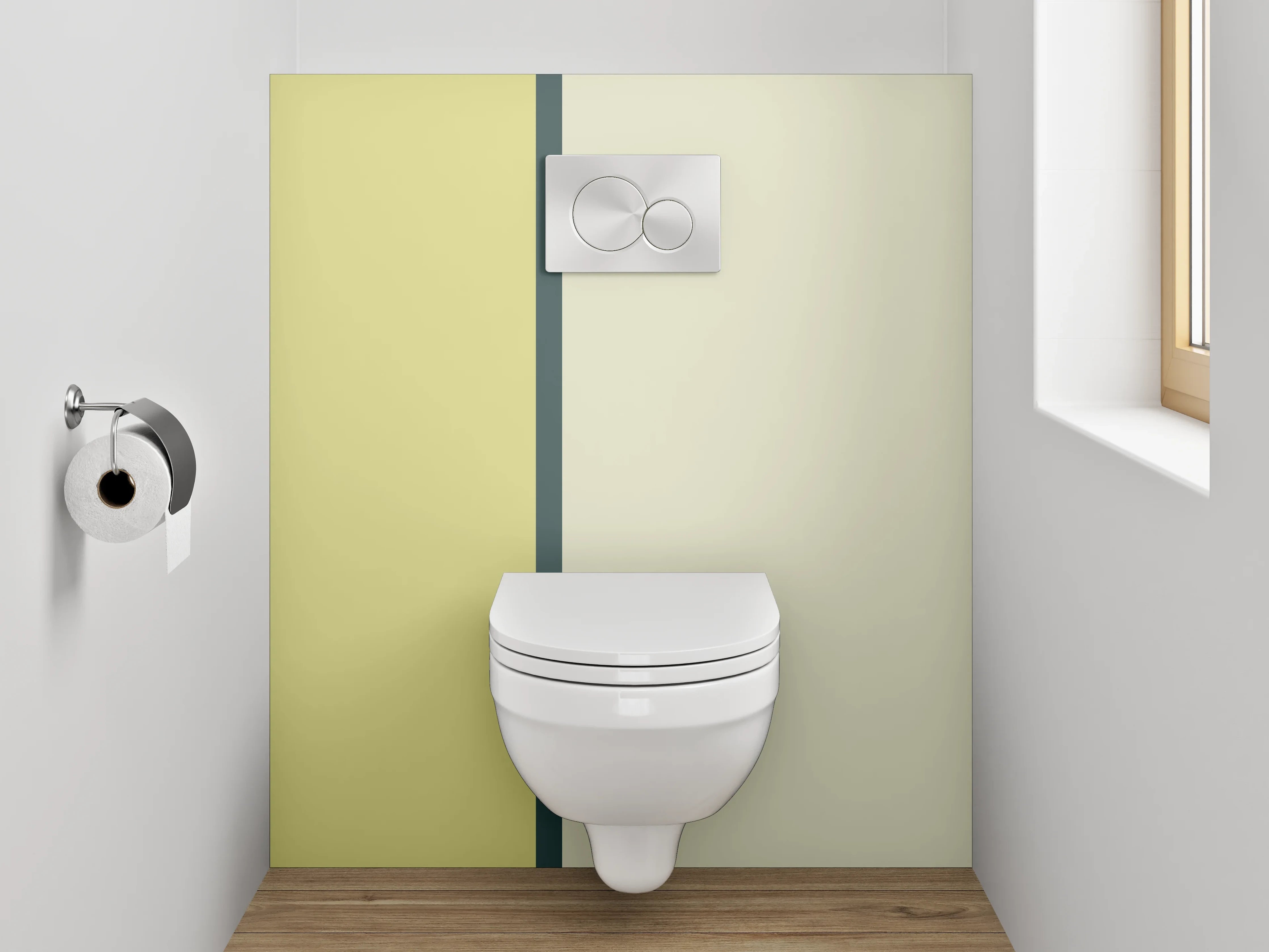 WC-Rückwand - Zweifarbige Minimal Farbfläche Gelb Beige
