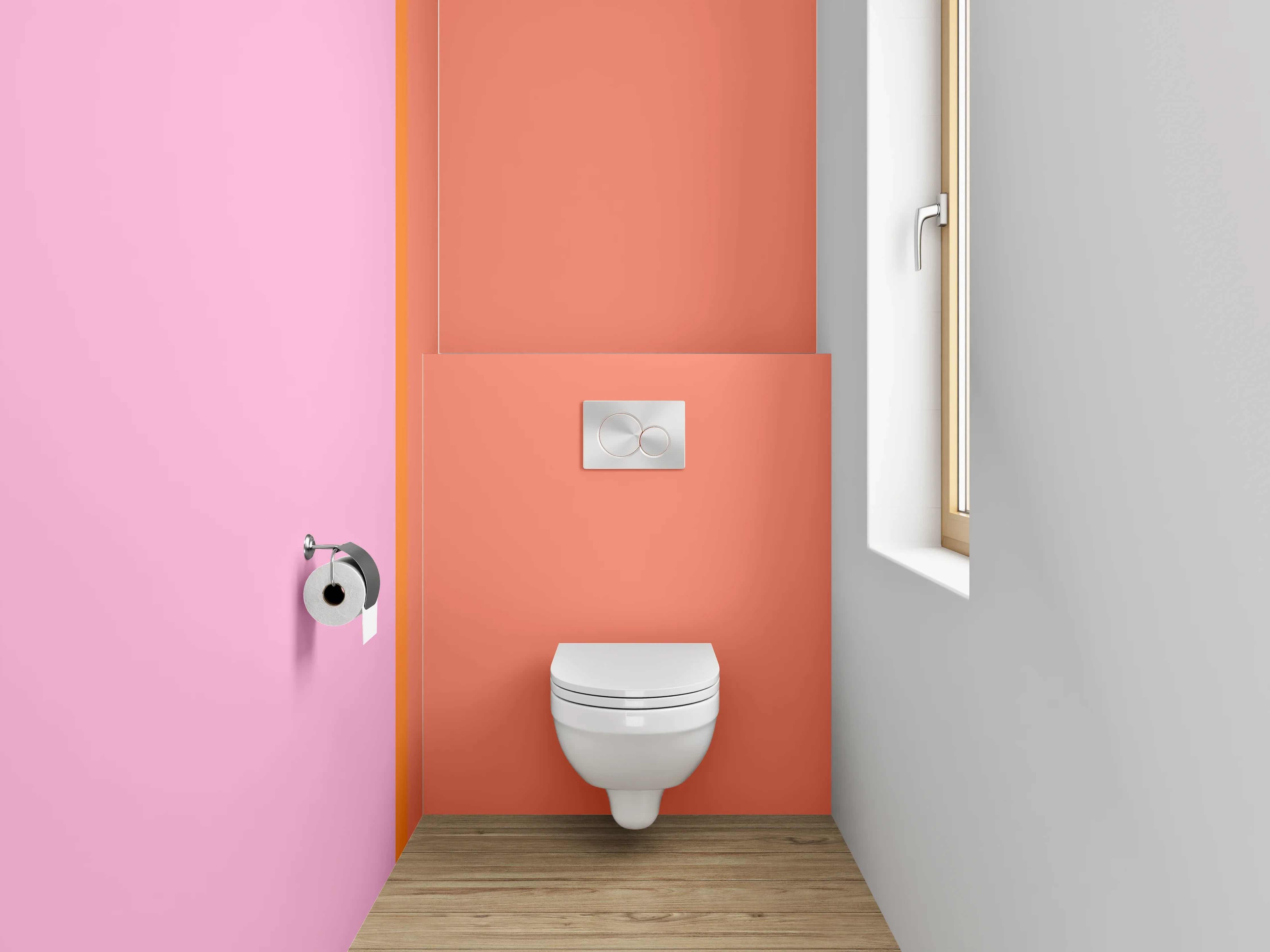 WC-Rückwand - Zweifarbige Rosa-Orange Designwand