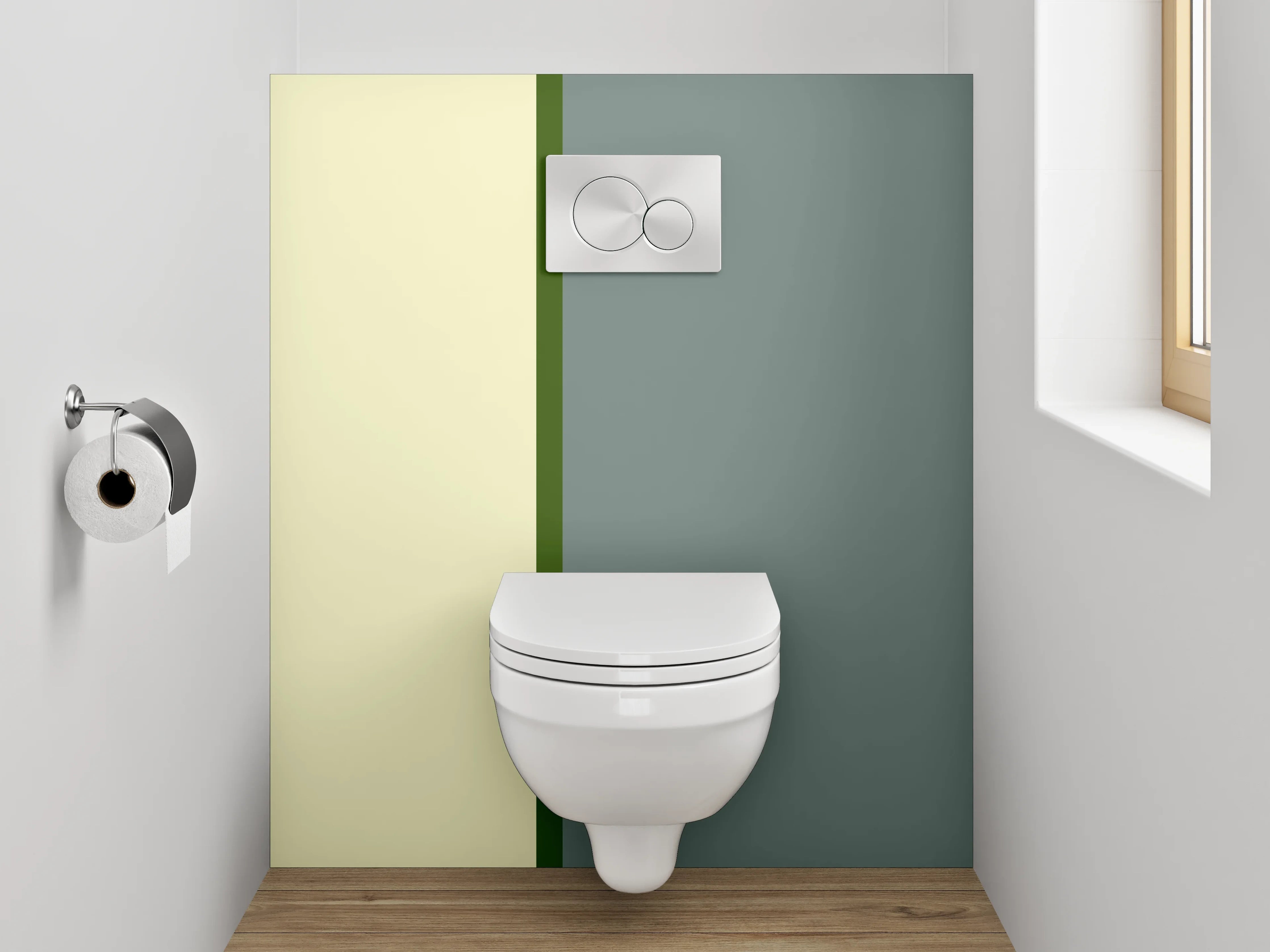 WC-Rückwand - Zweiteilige Farbfeld-Abstraktion Grau-Beige