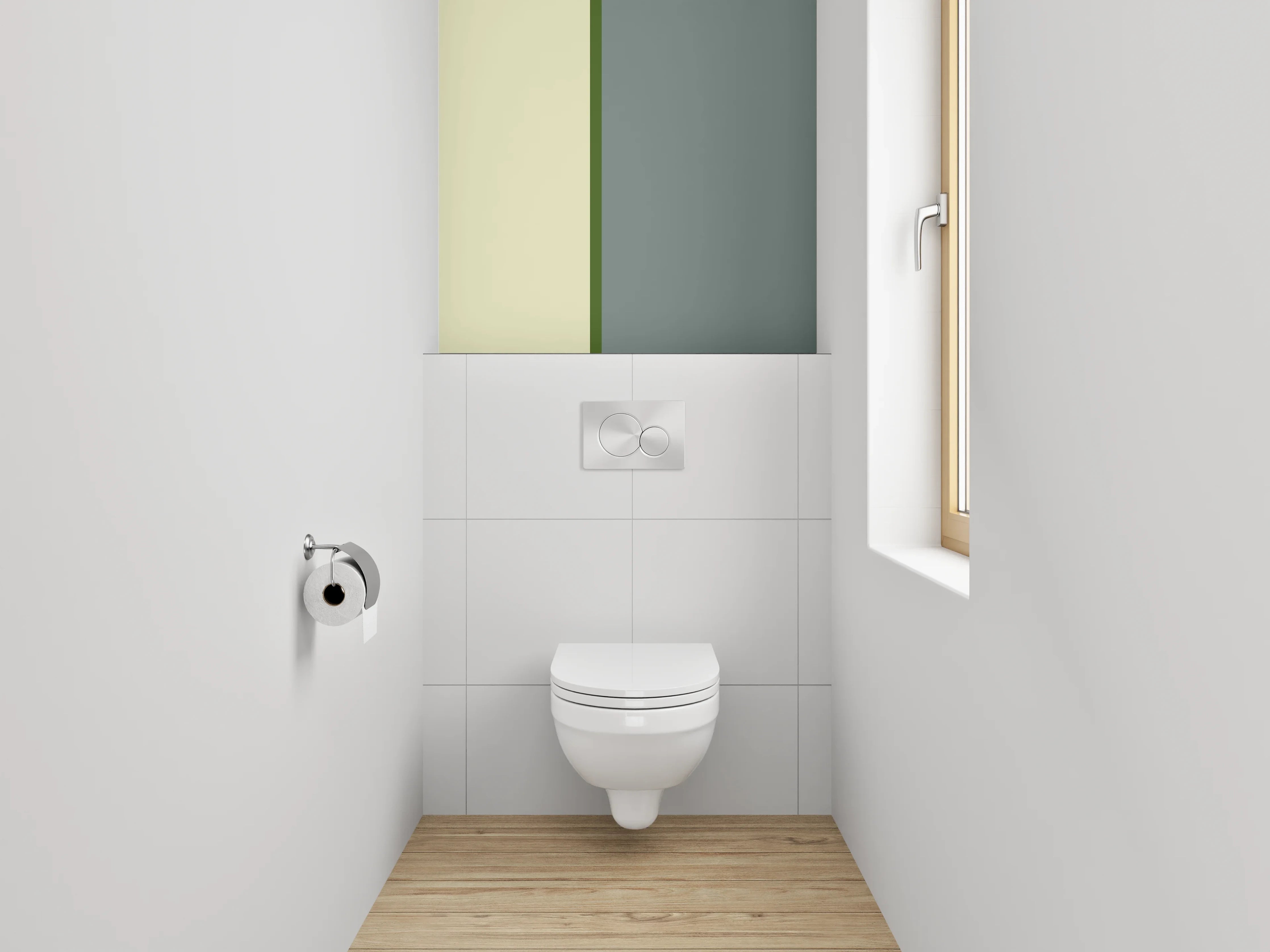 WC-Rückwand - Zweiteilige Farbfeld-Abstraktion Grau-Beige