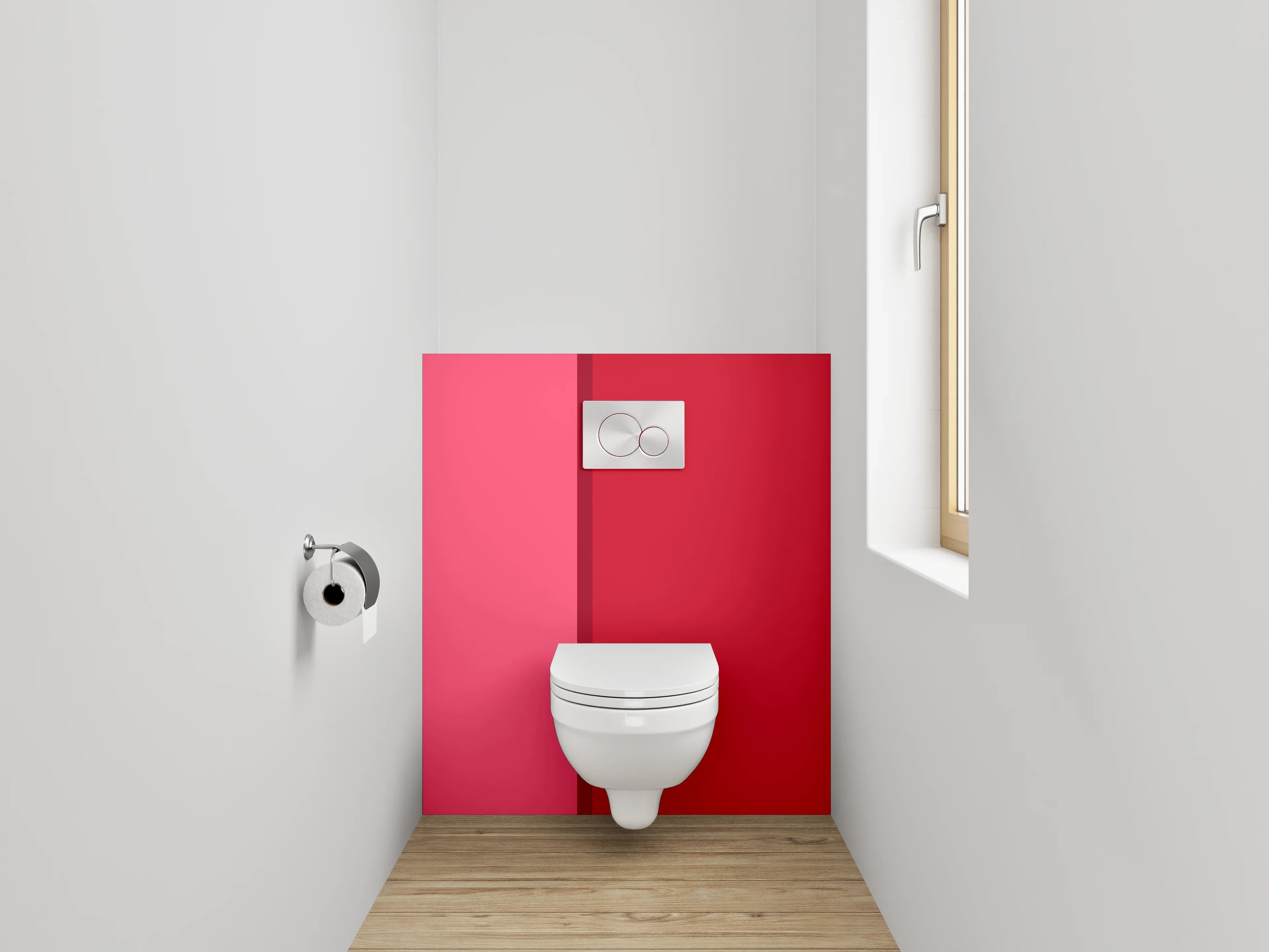 WC-Rückwand - Zweiteilige Farbfläche Rot und Rosa