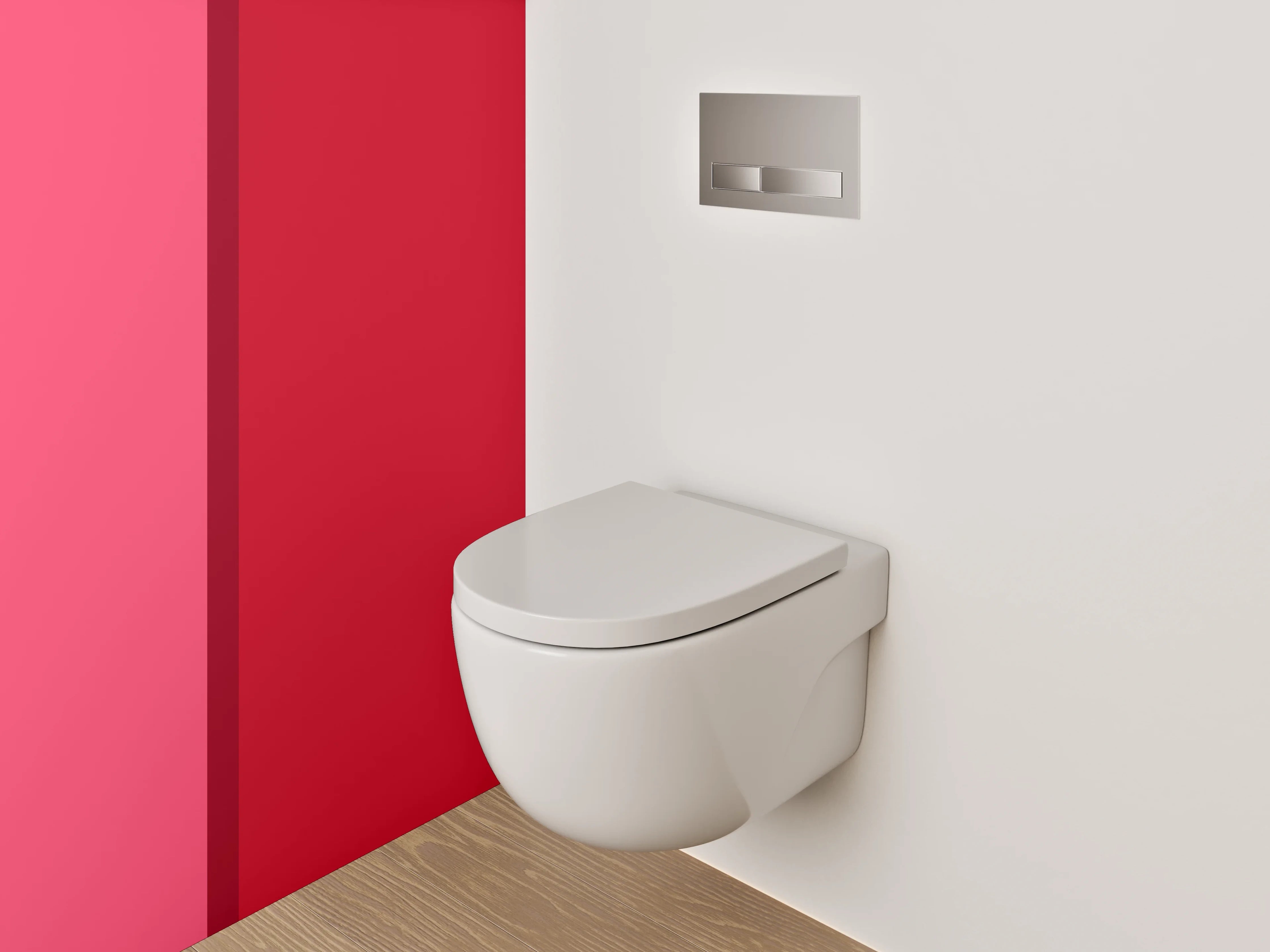 WC-Rückwand - Zweiteilige Farbfläche Rot und Rosa