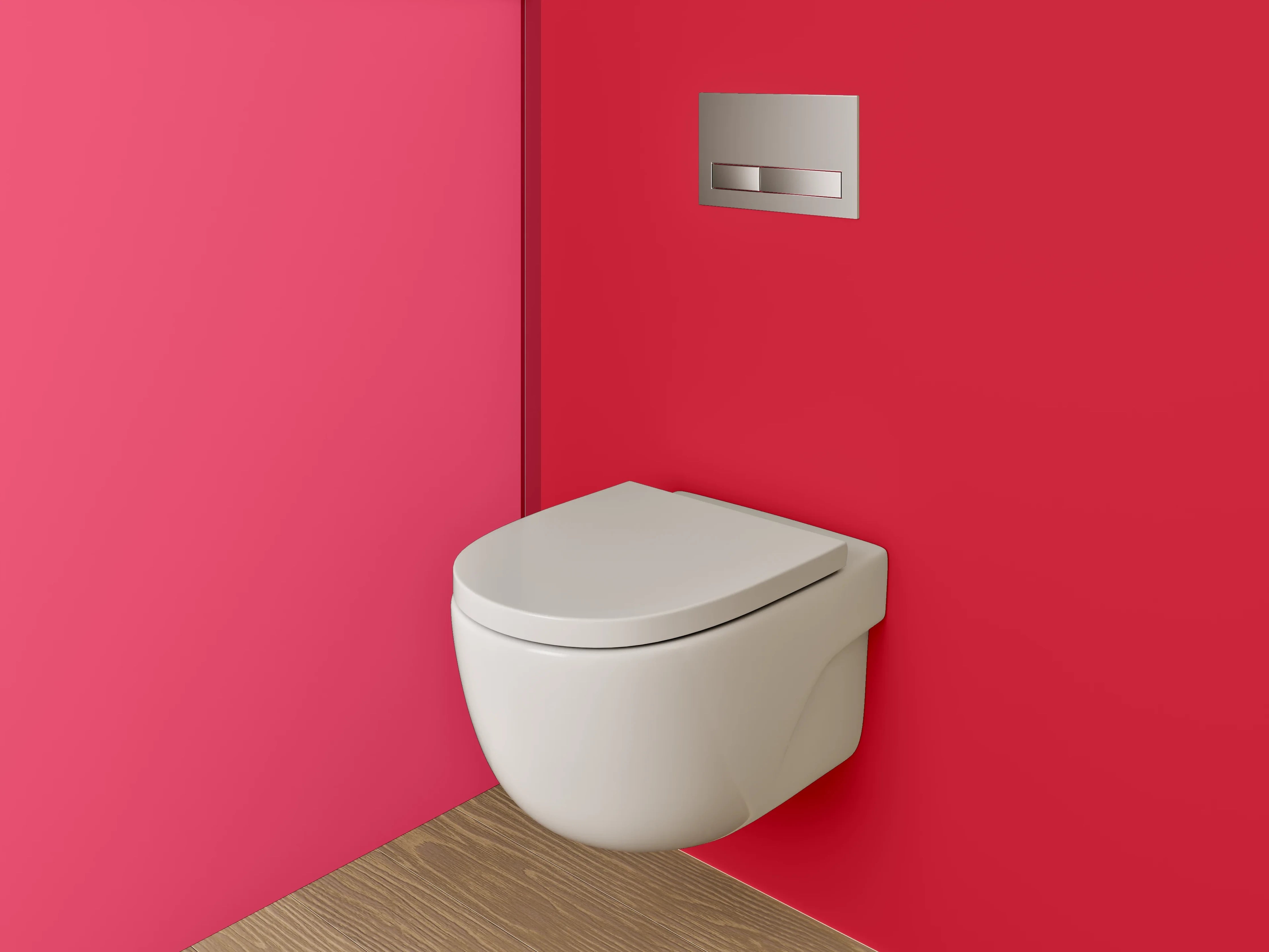 WC-Rückwand - Zweiteilige Farbfläche Rot und Rosa