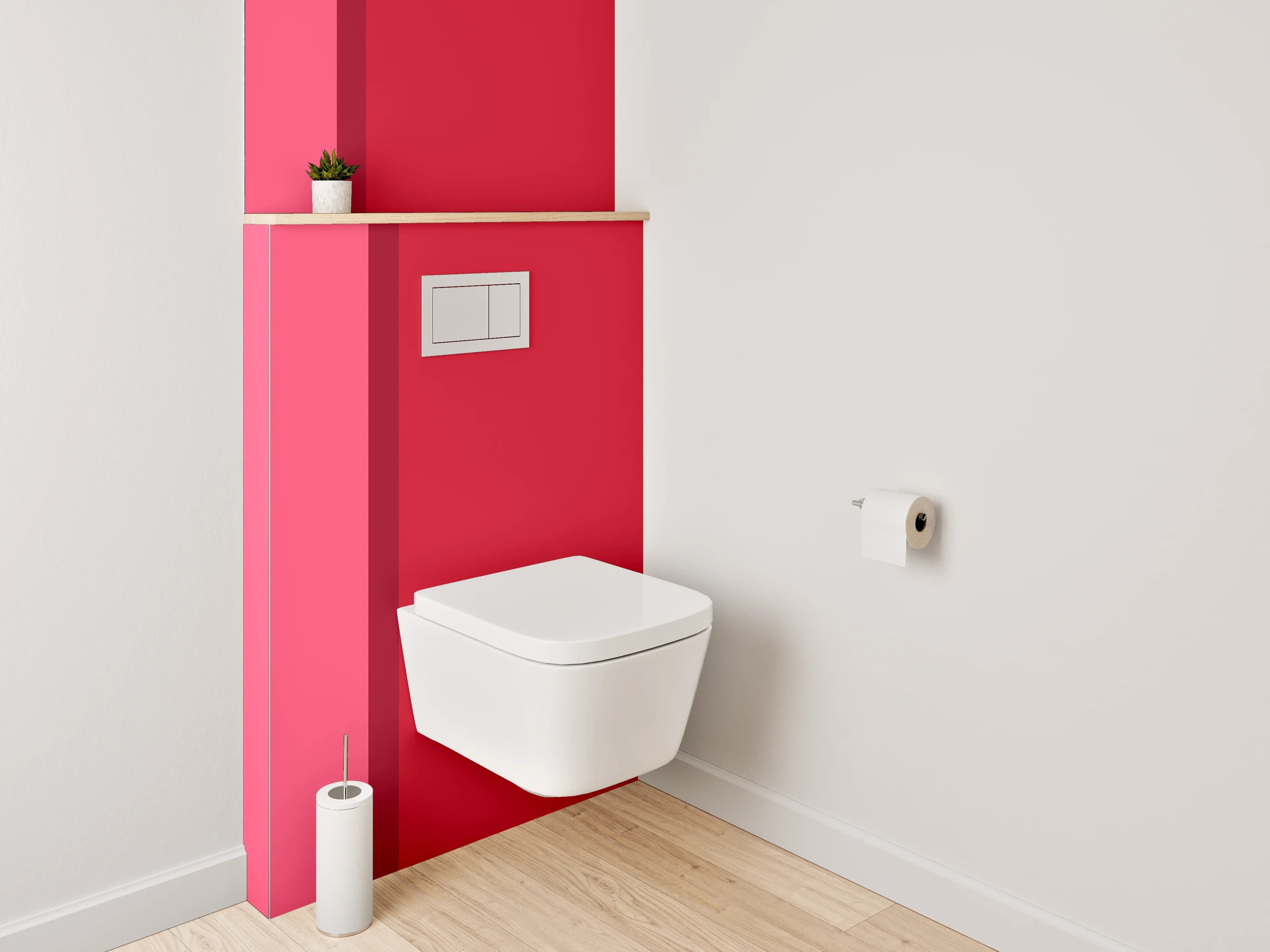 WC-Rückwand - Zweiteilige Farbfläche Rot und Rosa