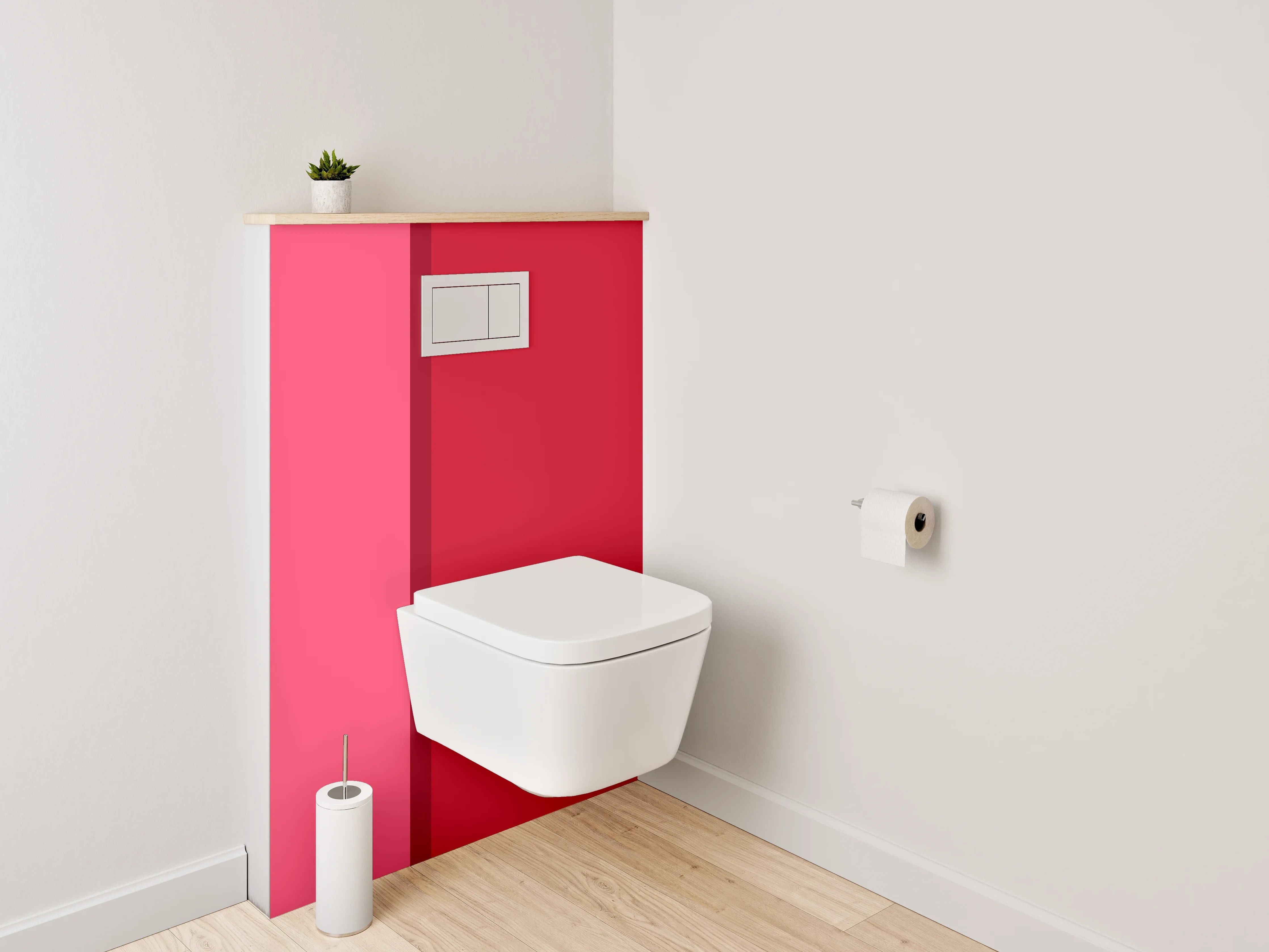 WC-Rückwand - Zweiteilige Farbfläche Rot und Rosa