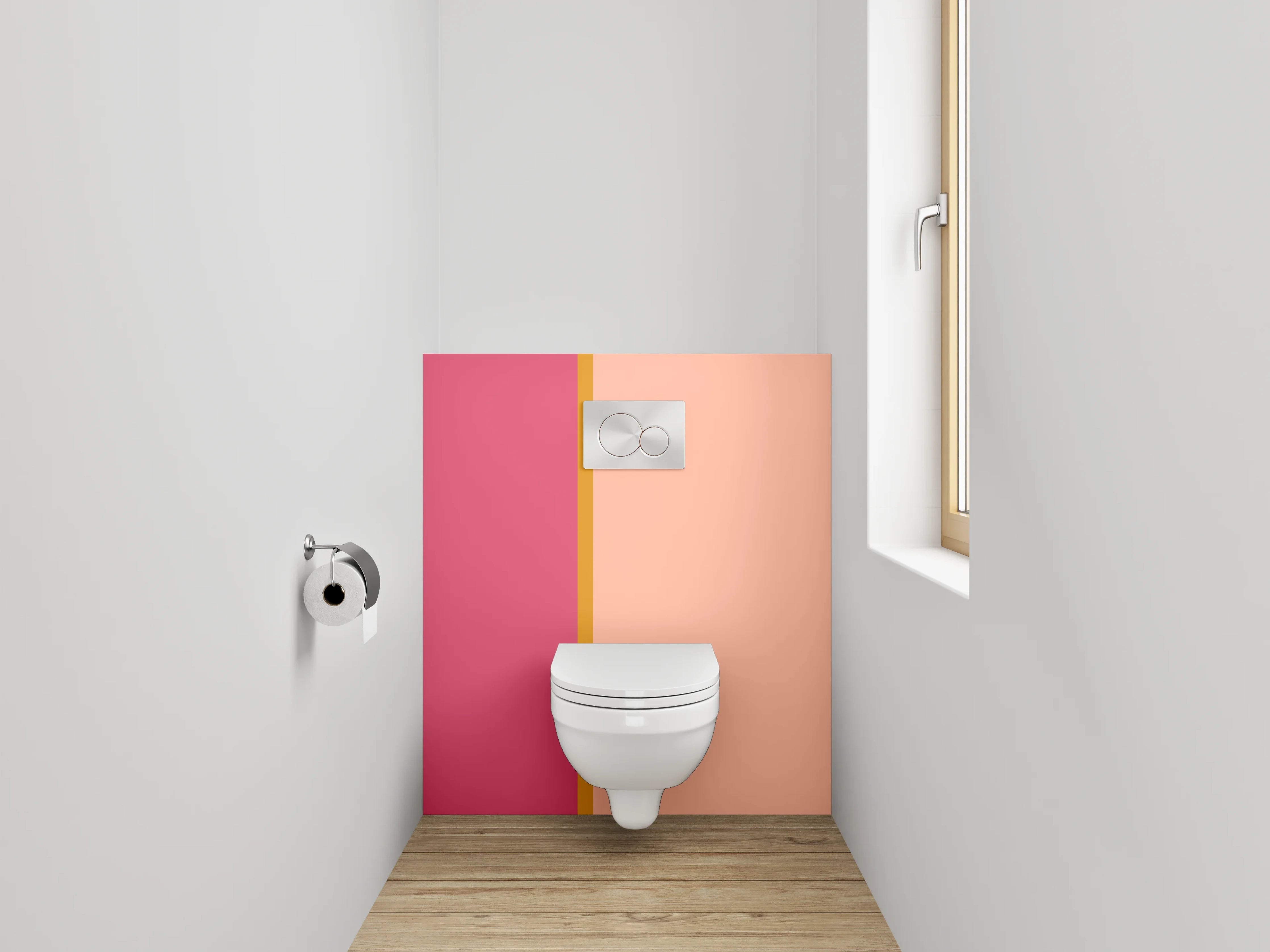 WC-Rückwand - Zweiteilige rosa und korallenfarbene Wandgestaltung