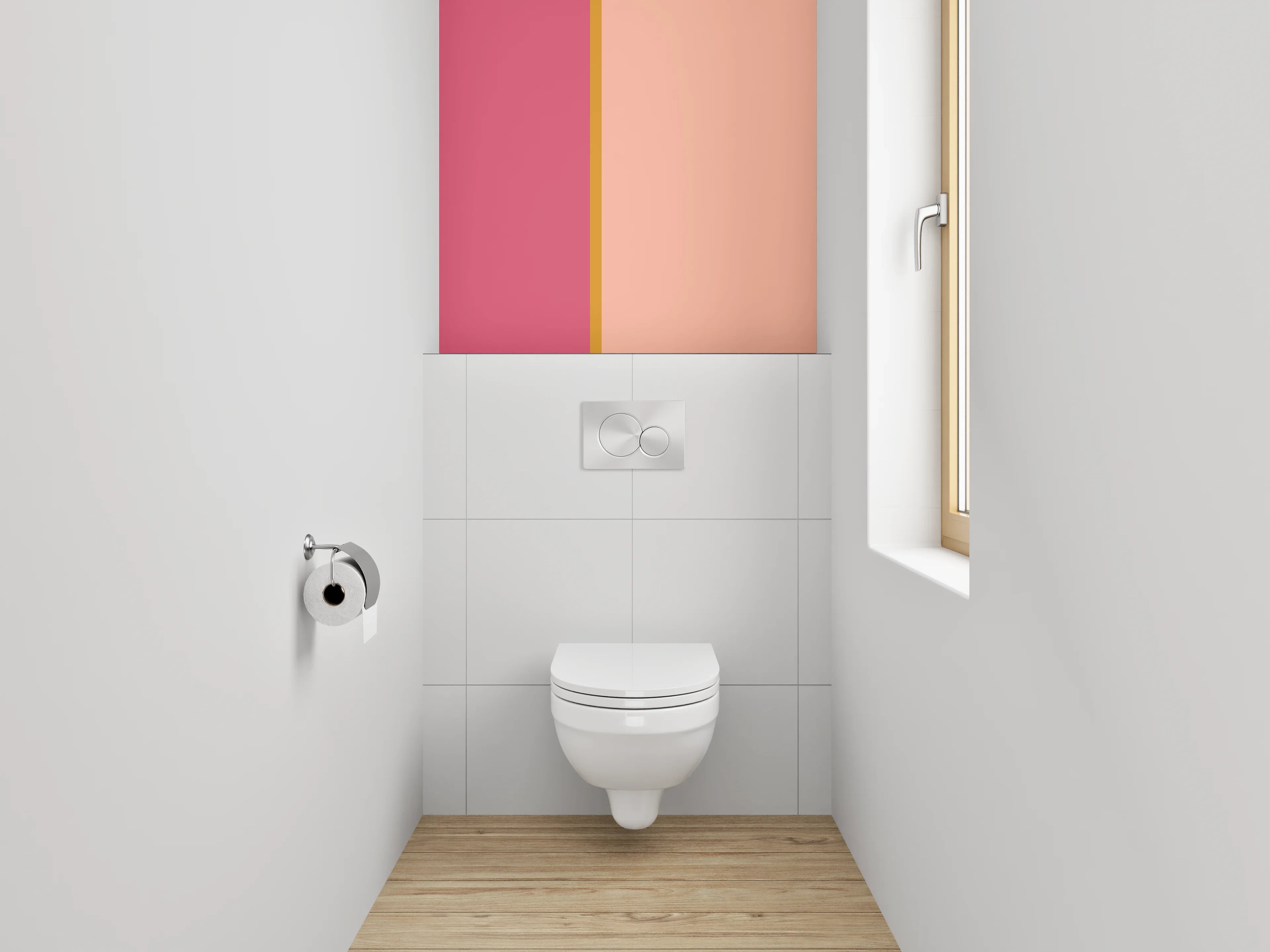 WC-Rückwand - Zweiteilige rosa und korallenfarbene Wandgestaltung