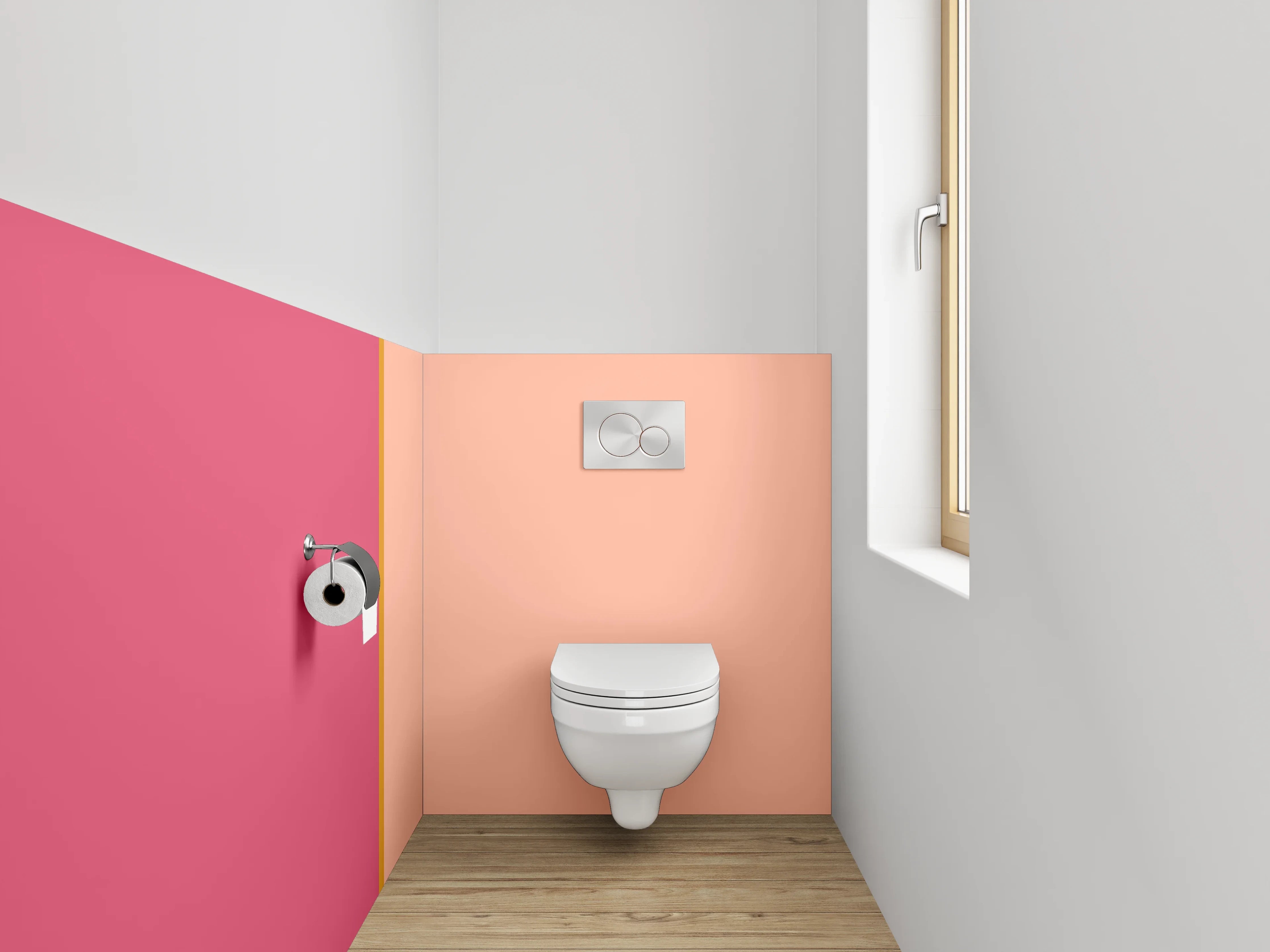 WC-Rückwand - Zweiteilige rosa und korallenfarbene Wandgestaltung