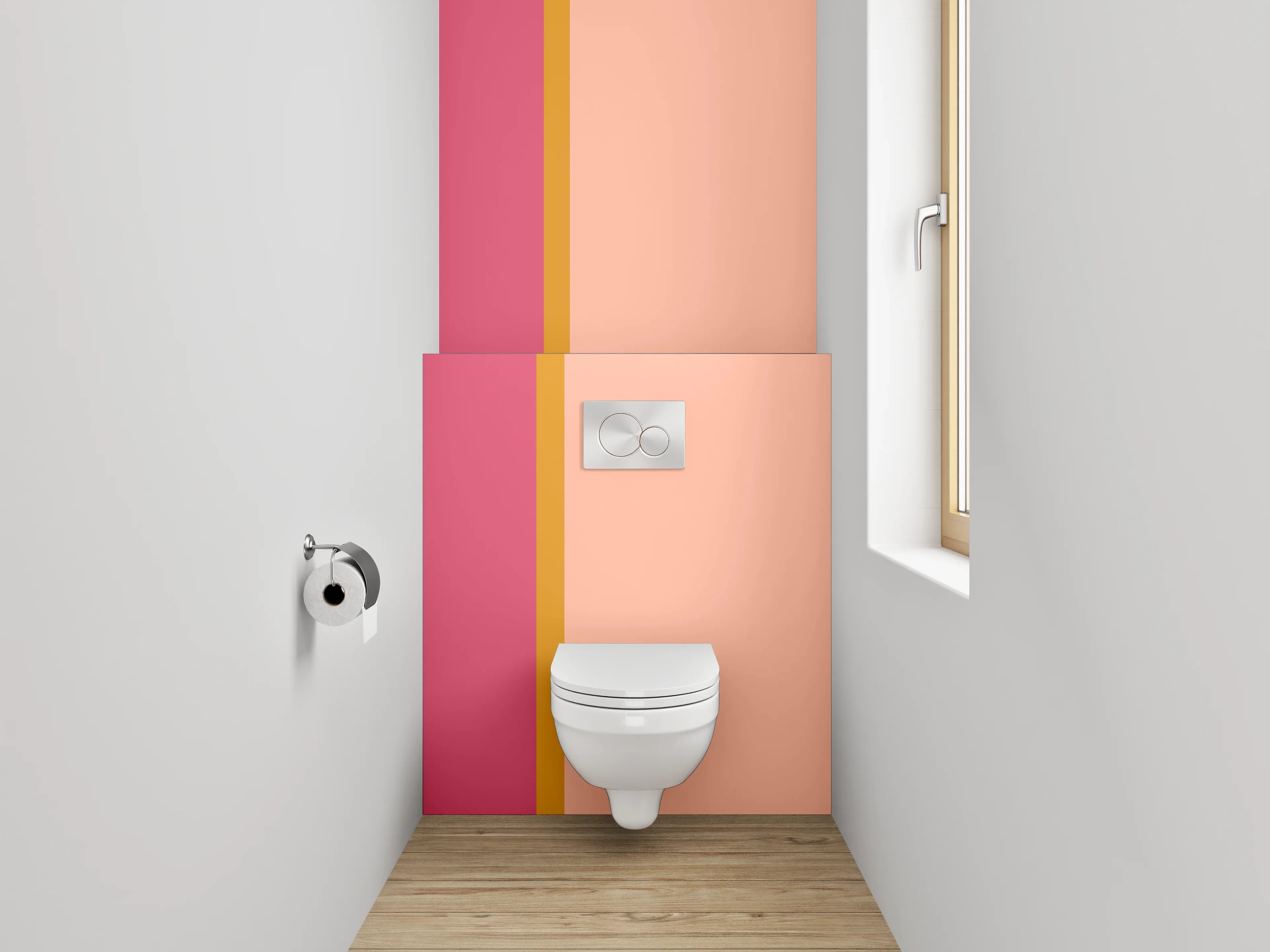WC-Rückwand - Zweiteilige rosa und korallenfarbene Wandgestaltung