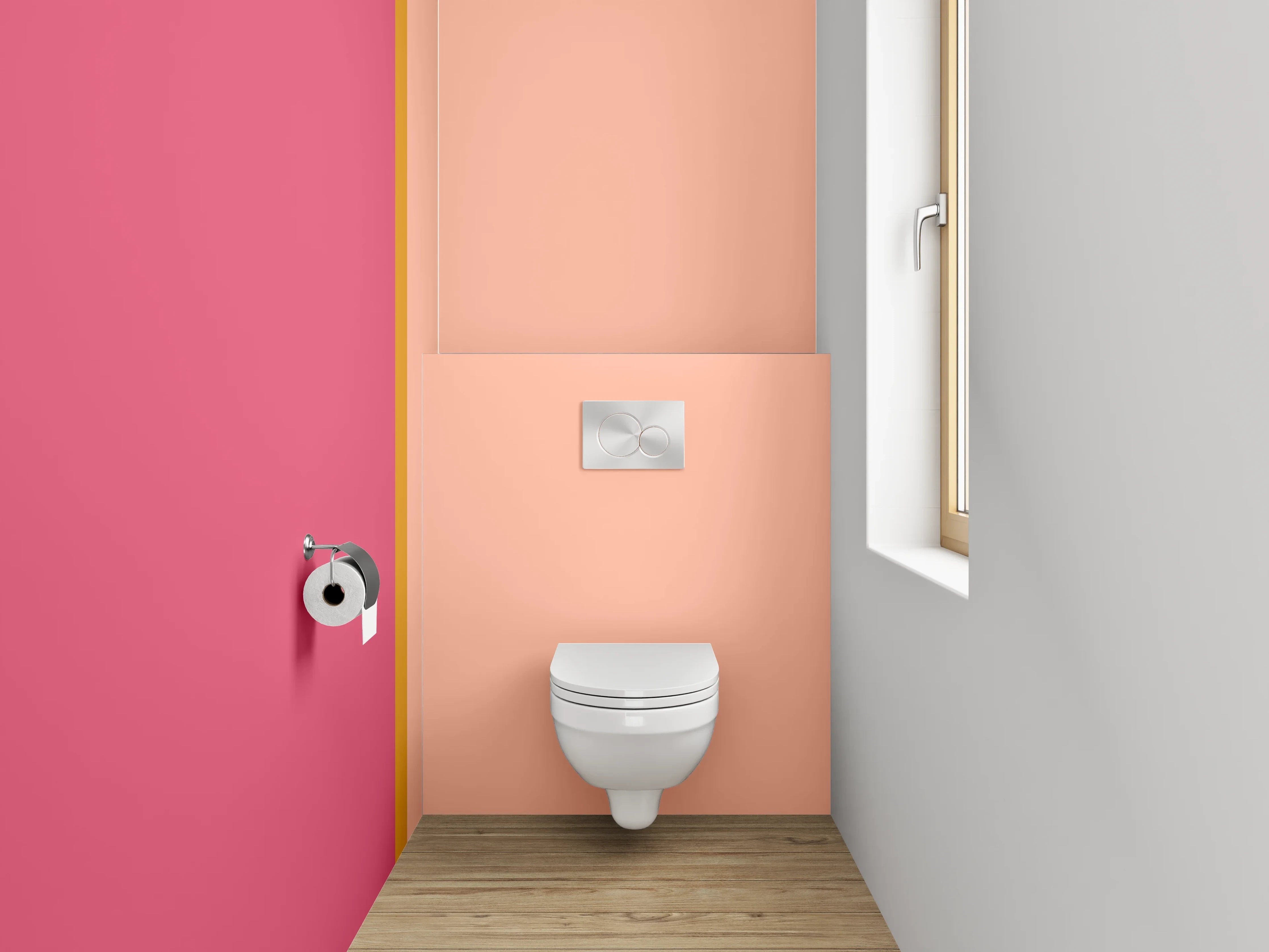 WC-Rückwand - Zweiteilige rosa und korallenfarbene Wandgestaltung