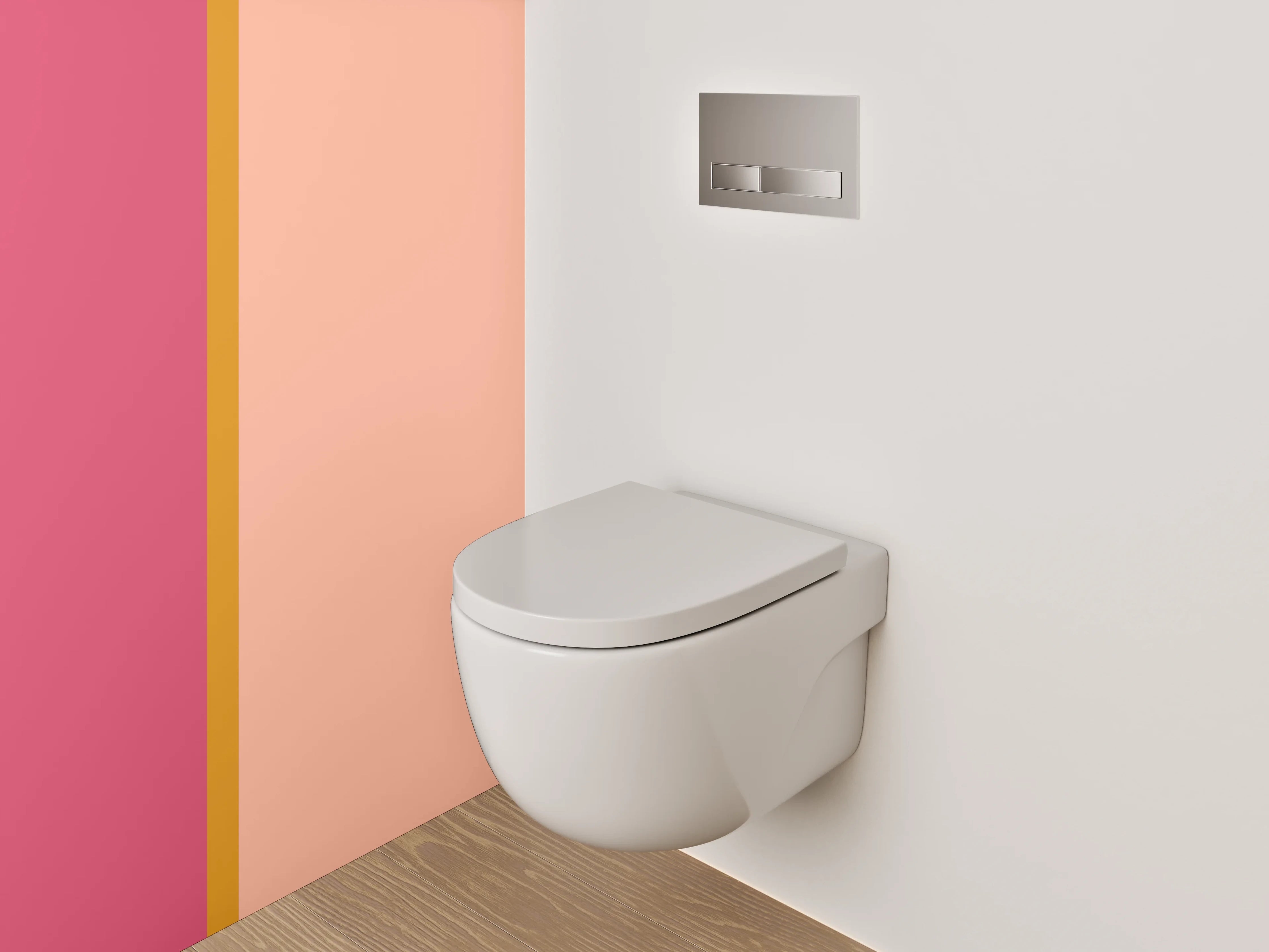 WC-Rückwand - Zweiteilige rosa und korallenfarbene Wandgestaltung