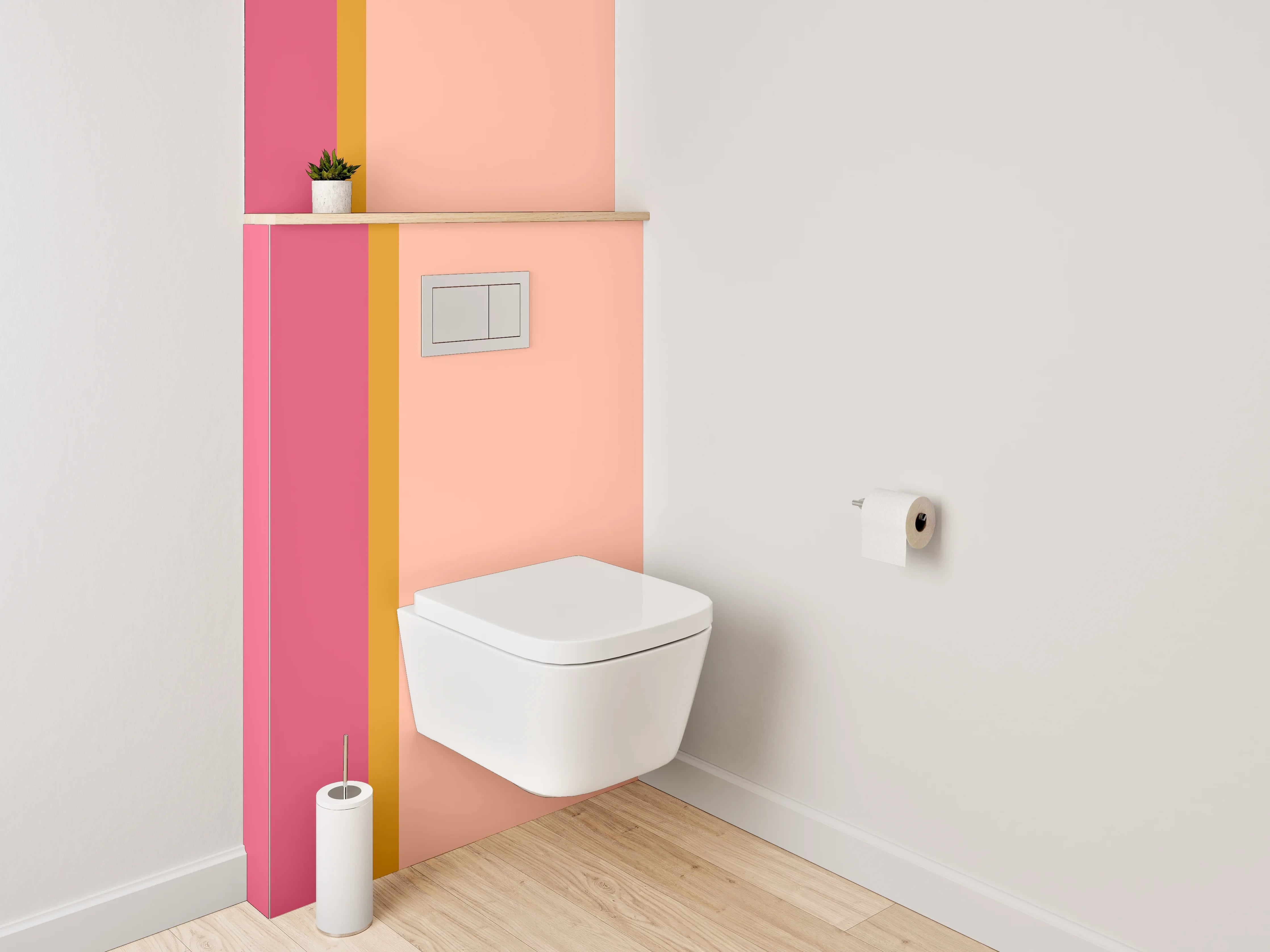 WC-Rückwand - Zweiteilige rosa und korallenfarbene Wandgestaltung