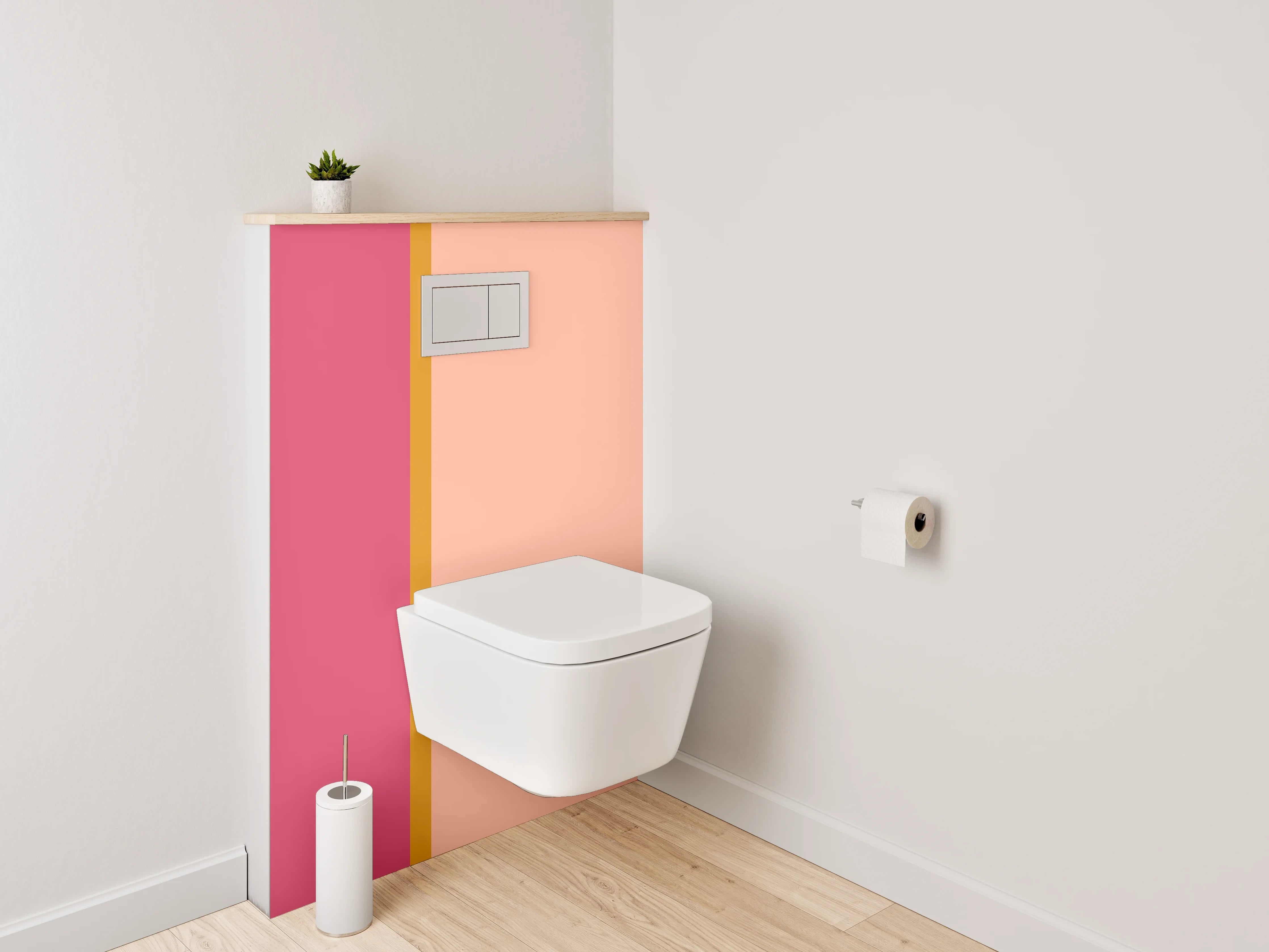 WC-Rückwand - Zweiteilige rosa und korallenfarbene Wandgestaltung