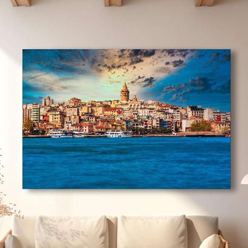 Wandbild -  Ausblick auf Galata vom Wasser in modernem Wohnzimmer im Loft-Stil Zoom