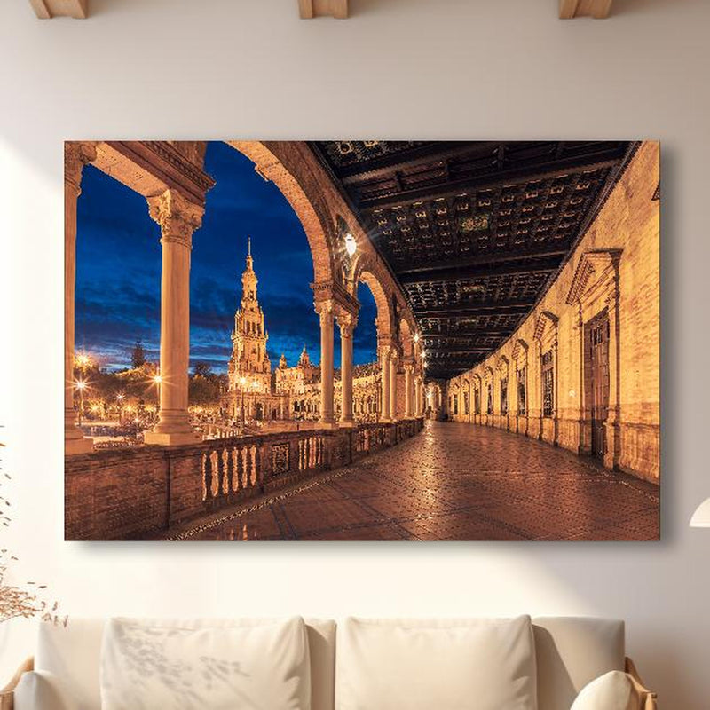 Wandbild -  Plaza de Espana con Sevilla - Spanien in modernem Wohnzimmer im Loft-Stil Zoom