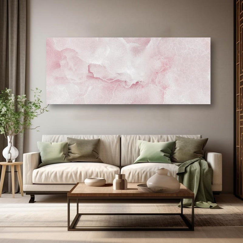 Wandbild -  Rosa Emperador Onyx Marmor in kreativ eingerichtetem Zimmer mit moderner Vase