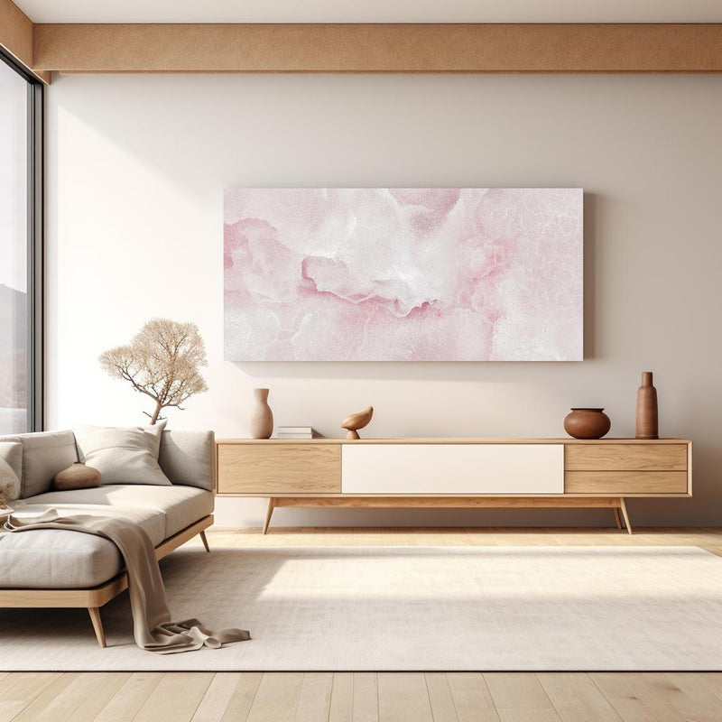 Wandbild -  Rosa Emperador Onyx Marmor in hellem Wohnzimmer über extravaganter Kommode