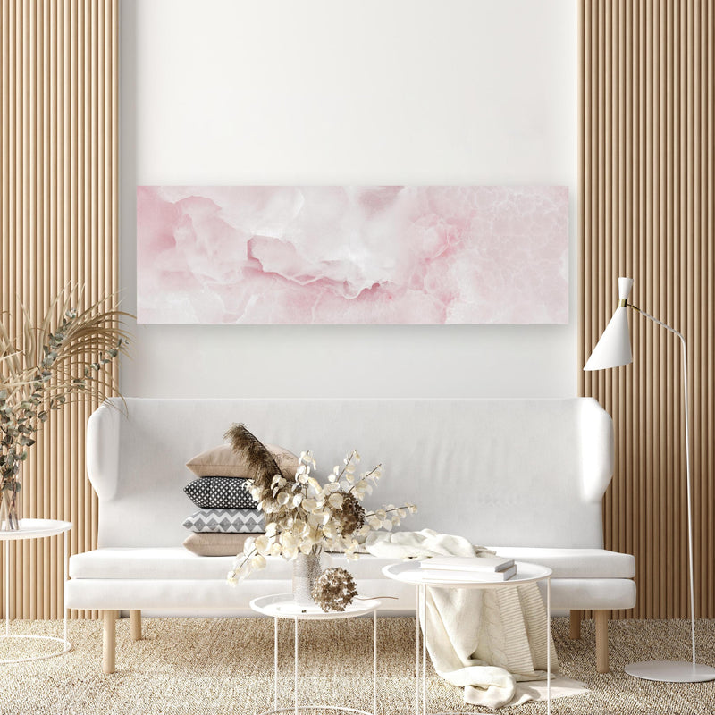 Wandbild -  Rosa Emperador Onyx Marmor in extravagant gestaltetem Raum mit minimalistischer Couch-rechteckig