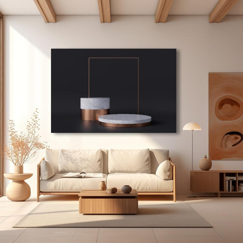Wandbild - 3D-Design von weißer Marmor Struktur in modernem Wohnzimmer im Loft-Stil