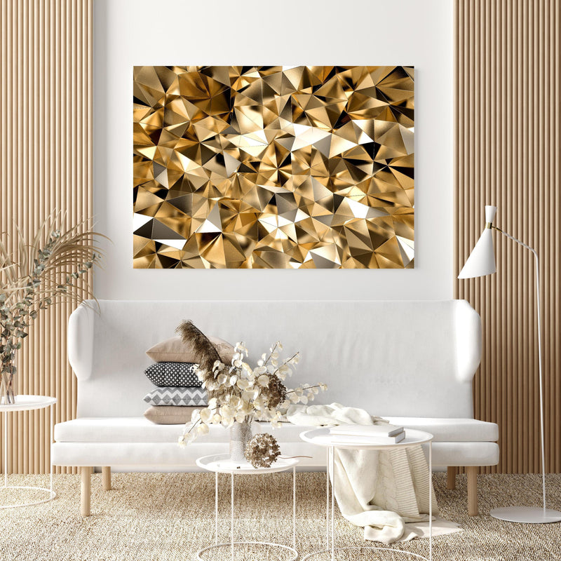 Wandbild - 3D Goldenes Kristall Design in extravagant gestaltetem Raum mit minimalistischer Couch-quadratisch