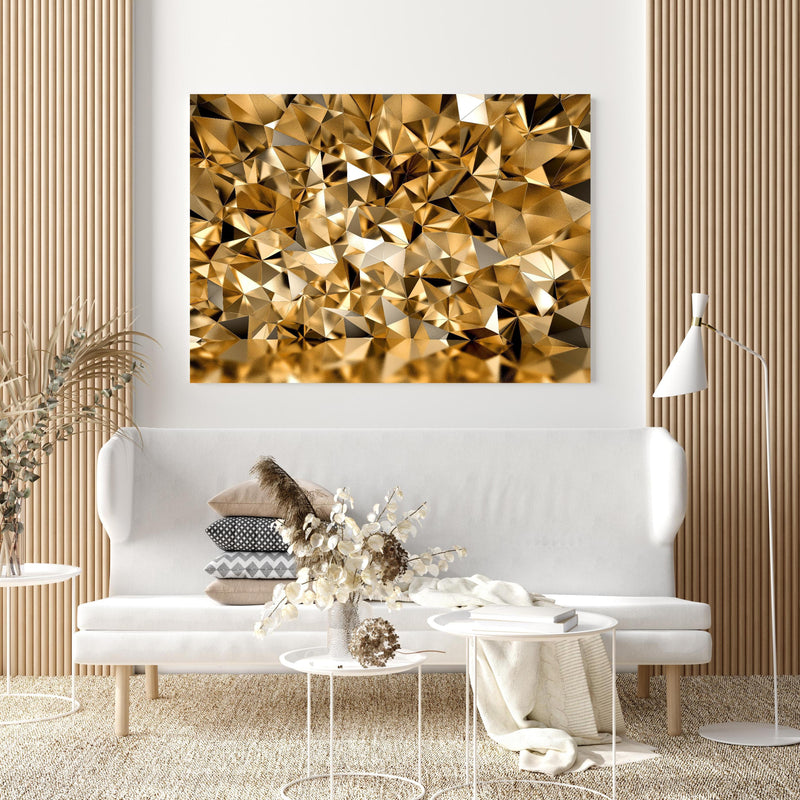 Wandbild - 3D Illustration - Goldenes Design in extravagant gestaltetem Raum mit minimalistischer Couch-quadratisch