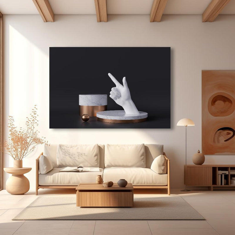 Wandbild - 3D-Rendering einer weißen Hand in modernem Wohnzimmer im Loft-Stil