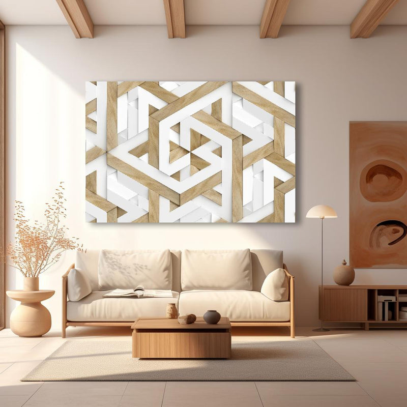 Wandbild - 3D Tapete - Mosaik Muster in modernem Wohnzimmer im Loft-Stil