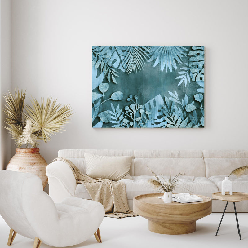 Wandbild - Abstract Botanical No3 in exotisch eingerichtetem Wohnzimmer über gemütlicher Couch