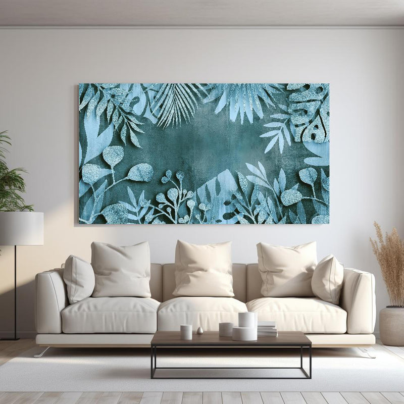 Wandbild - Abstract Botanical No3 hinter sanfter Couch mit cremefarbenen großen Kissen