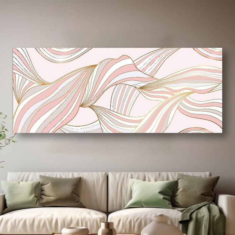 Wandbild - Abstrakt Wellige Formen in Rosé und Gold in kreativ eingerichtetem Zimmer mit moderner Vase Zoom