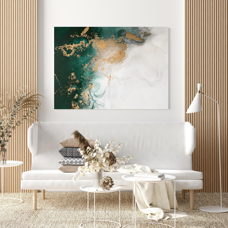 Wandbild - Abstrakte Marmor Textur - Flüssigmalerei in extravagant gestaltetem Raum mit minimalistischer Couch-quadratisch