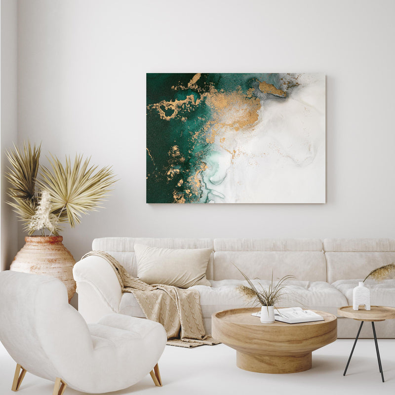 Wandbild - Abstrakte Marmor Textur - Flüssigmalerei in exotisch eingerichtetem Wohnzimmer über gemütlicher Couch