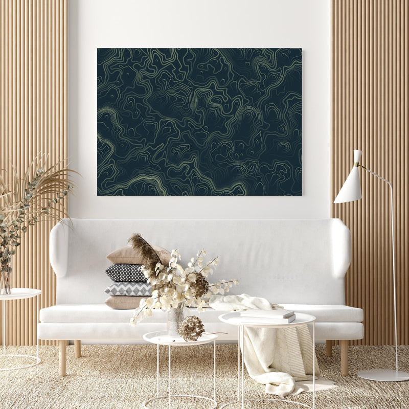 Wandbild - Abstraktes Muster auf gräulichem Hintergrund in extravagant gestaltetem Raum mit minimalistischer Couch-quadratisch