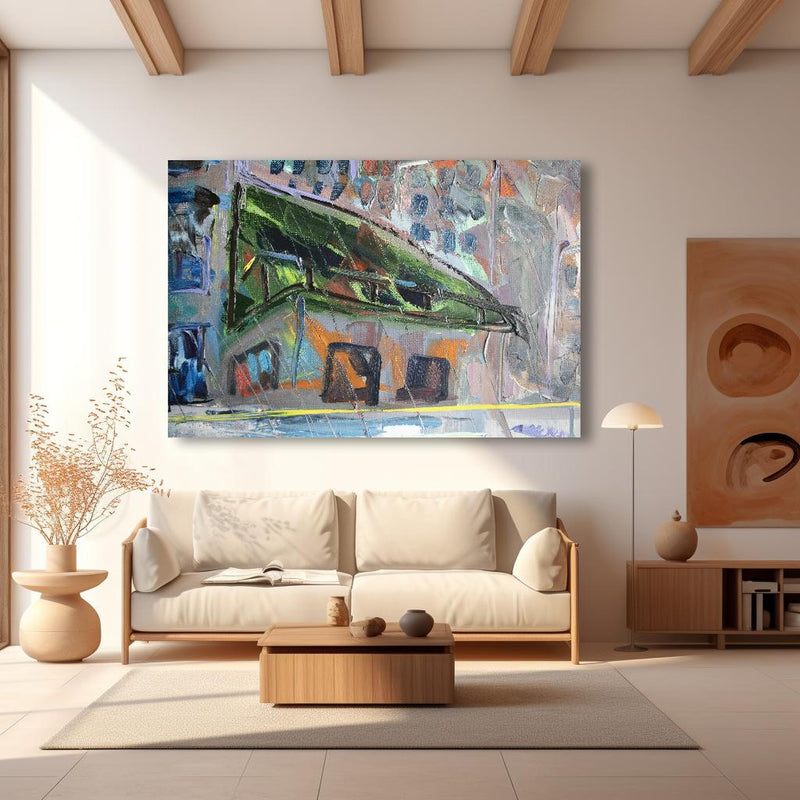 Wandbild - Acryl Farben Kunst - Gebäude in modernem Wohnzimmer im Loft-Stil