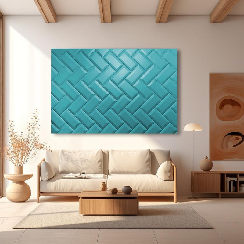 Wandbild - Aqua Matte Keramikfliesen in modernem Wohnzimmer im Loft-Stil