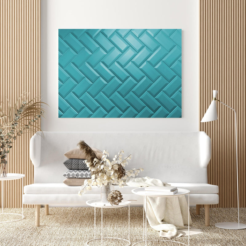 Wandbild - Aqua Matte Keramikfliesen in extravagant gestaltetem Raum mit minimalistischer Couch-quadratisch